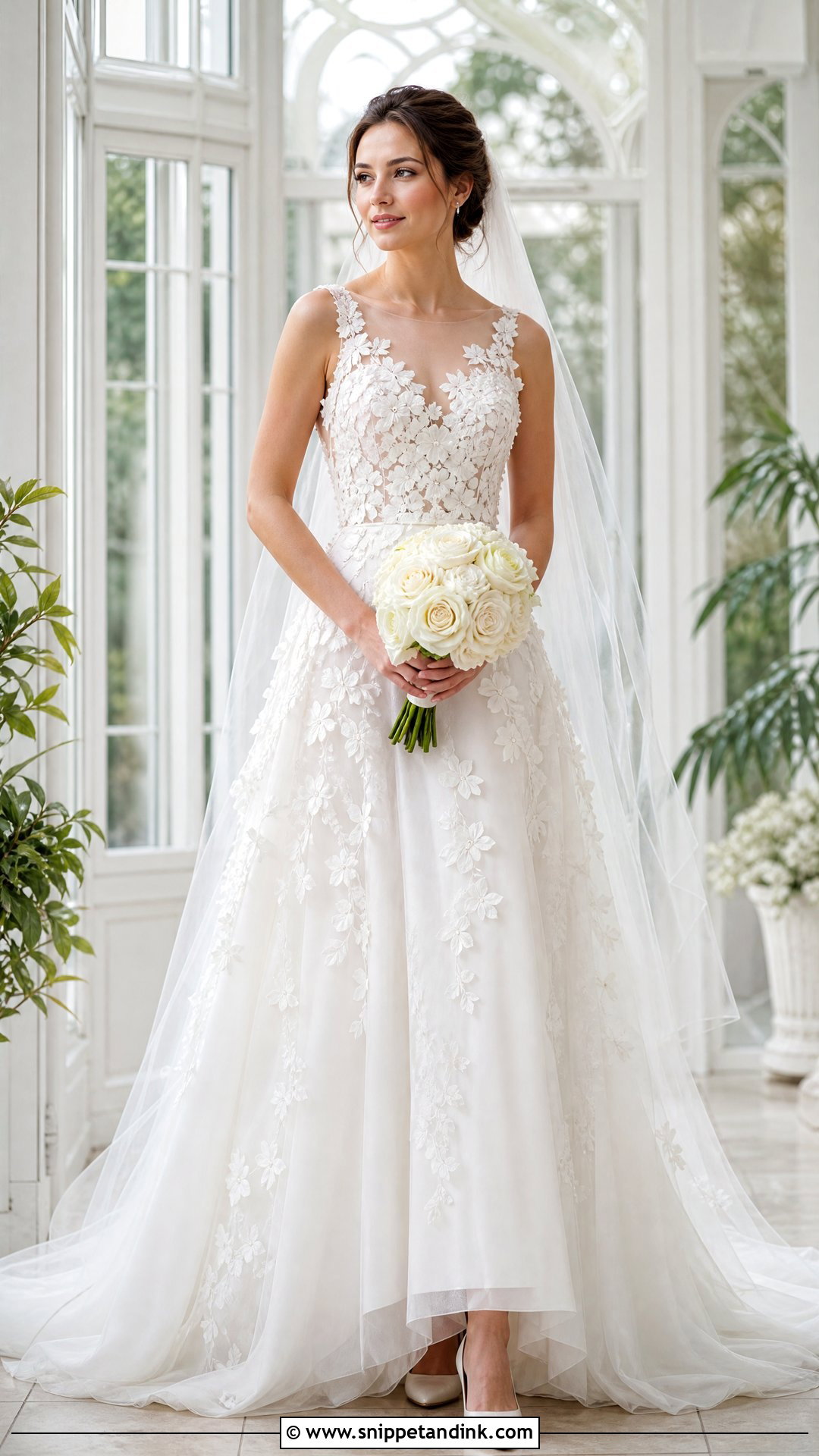 Floral Applique White Wedding Gown - Snippet and Ink - 20 White Wedding Frocks Gowns