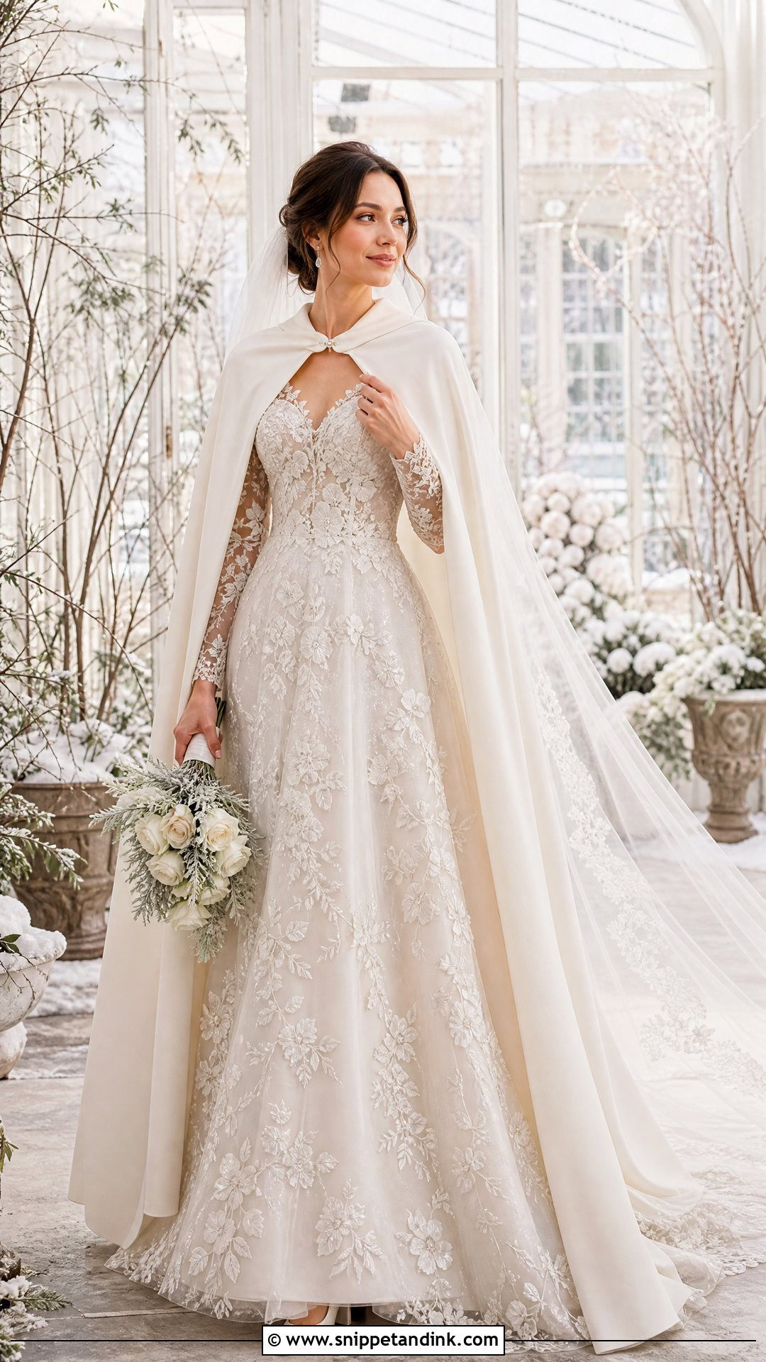 Floral Applique Winter Bride Dress - Snippet and Ink - 20 Winter Bride Dress Ideas