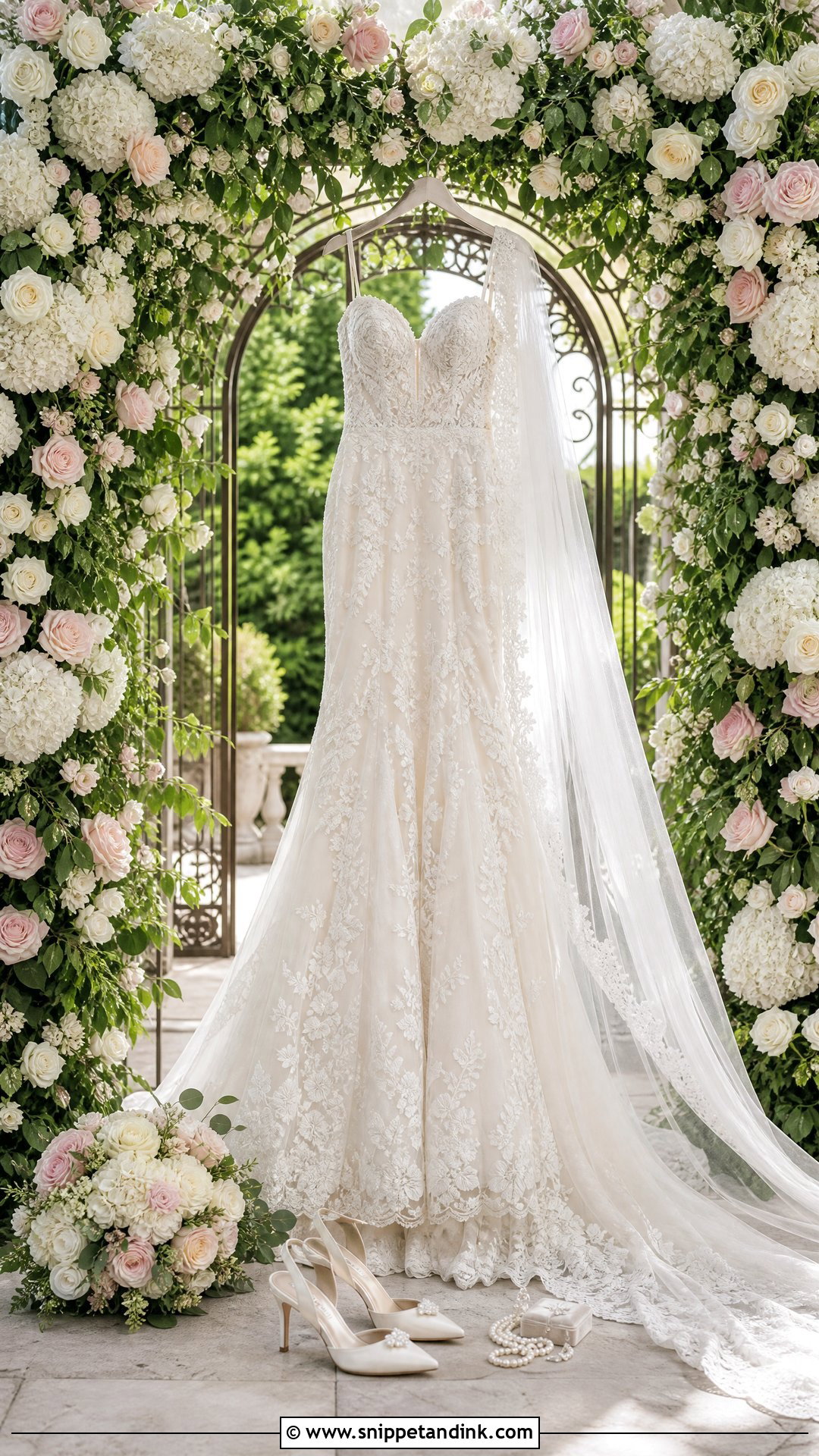 Floral Arch Wedding Dress Hanging Picture - Snippet and Ink - 20 Wedding Dress Hanging Pictures Ideas