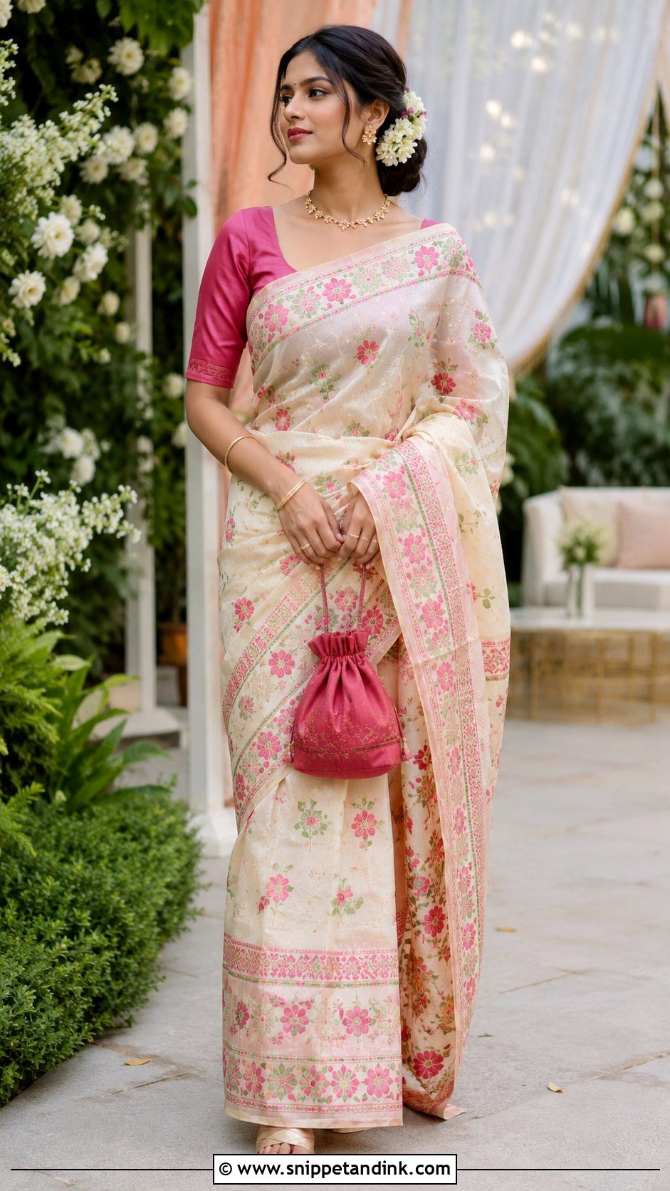 Floral Assamese Wedding Mekhela Sador - Snippet and Ink - 20 Assamese Wedding Dress Ideas