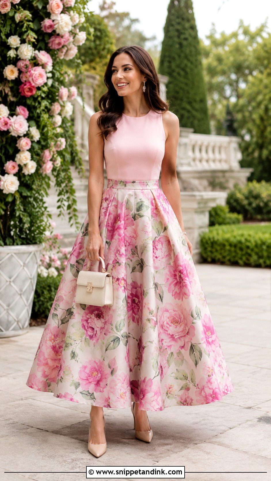 Floral Ball Gown Skirt And Solid Top Outfit - Snippet and Ink - 20 Ball Gown Skirt Ideas