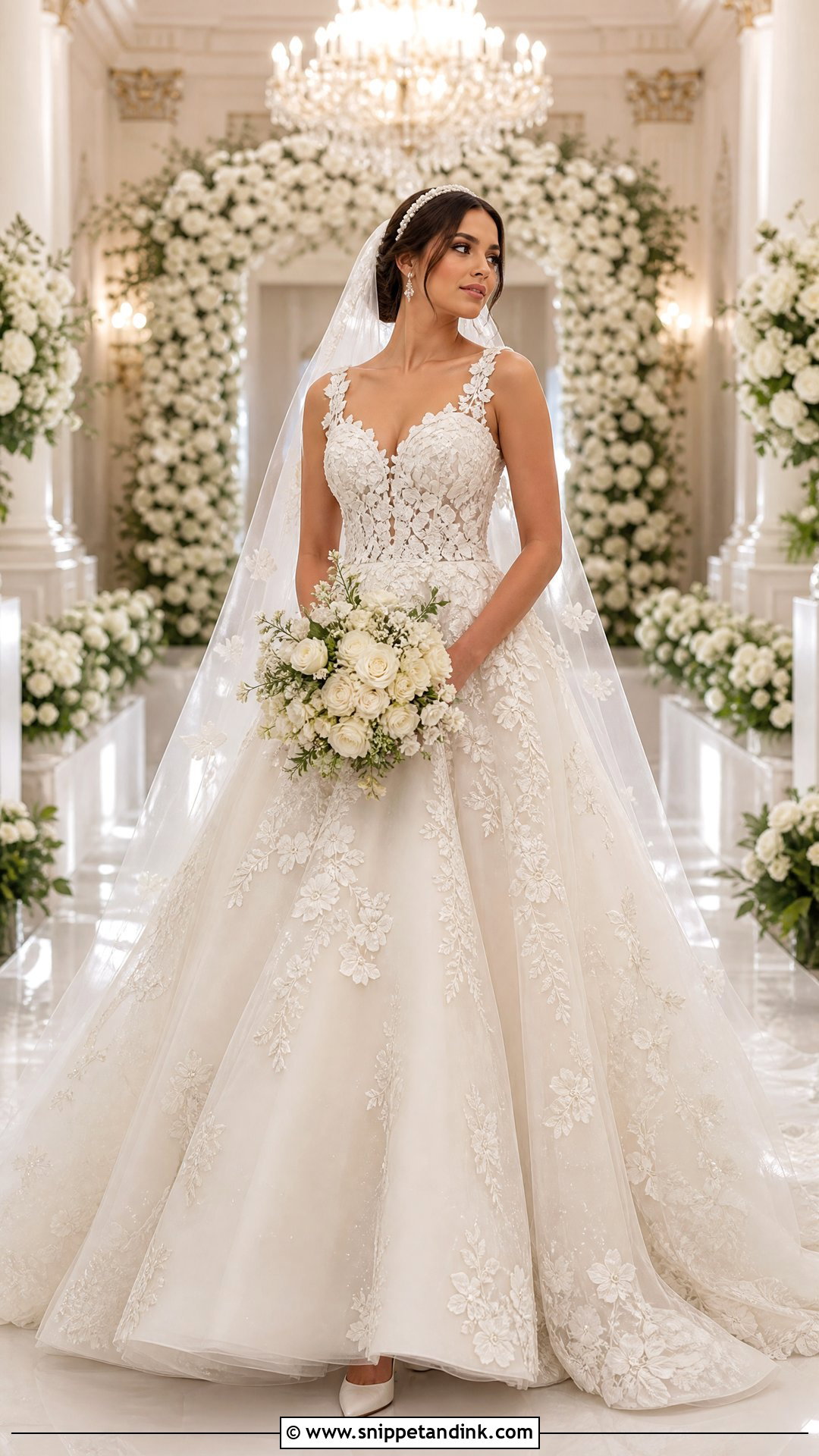 Floral Ball Gown Wedding Dress With Cathedral Veil - Snippet and Ink - 25 Floral Wedding Dress Ideas