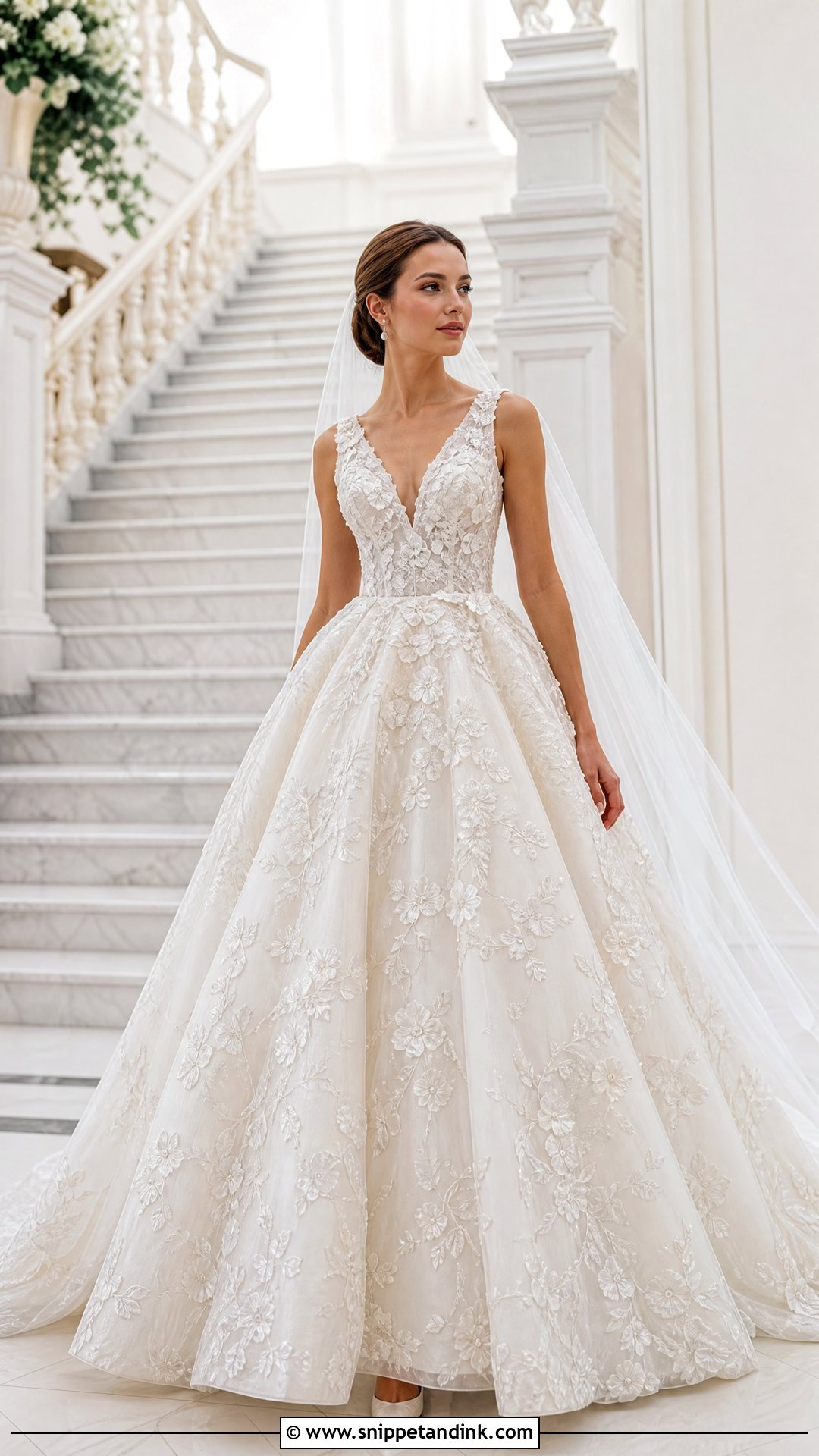 Floral Ball Gown Wedding Dress With Simple Jewelry - Snippet and Ink - 25 Floral Wedding Dresses