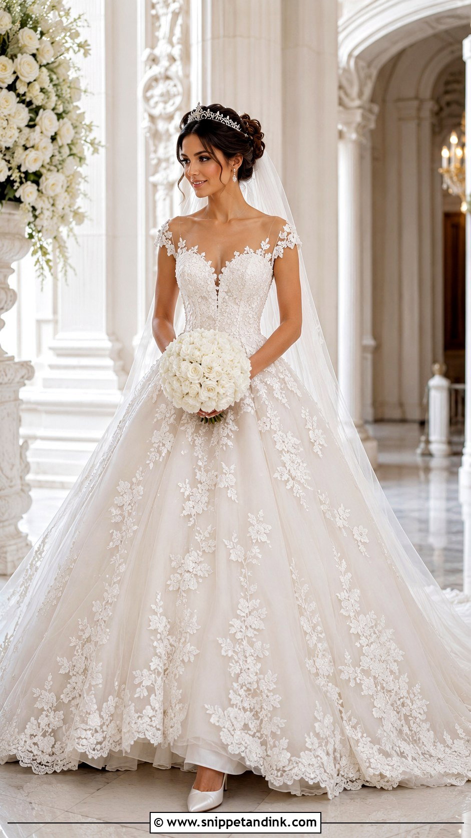 Floral Ball Gown Wedding Dress With Tiara - Snippet and Ink - 25 Wedding Dresses with Flowers