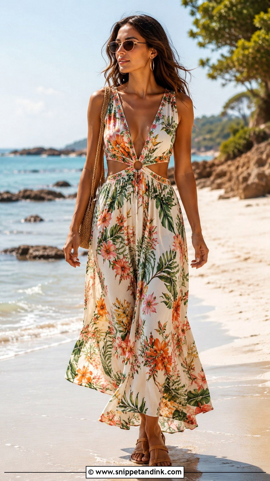 Floral Beach Gown With Flat Sandals - Snippet and Ink - 20 Beach Gowns Floral