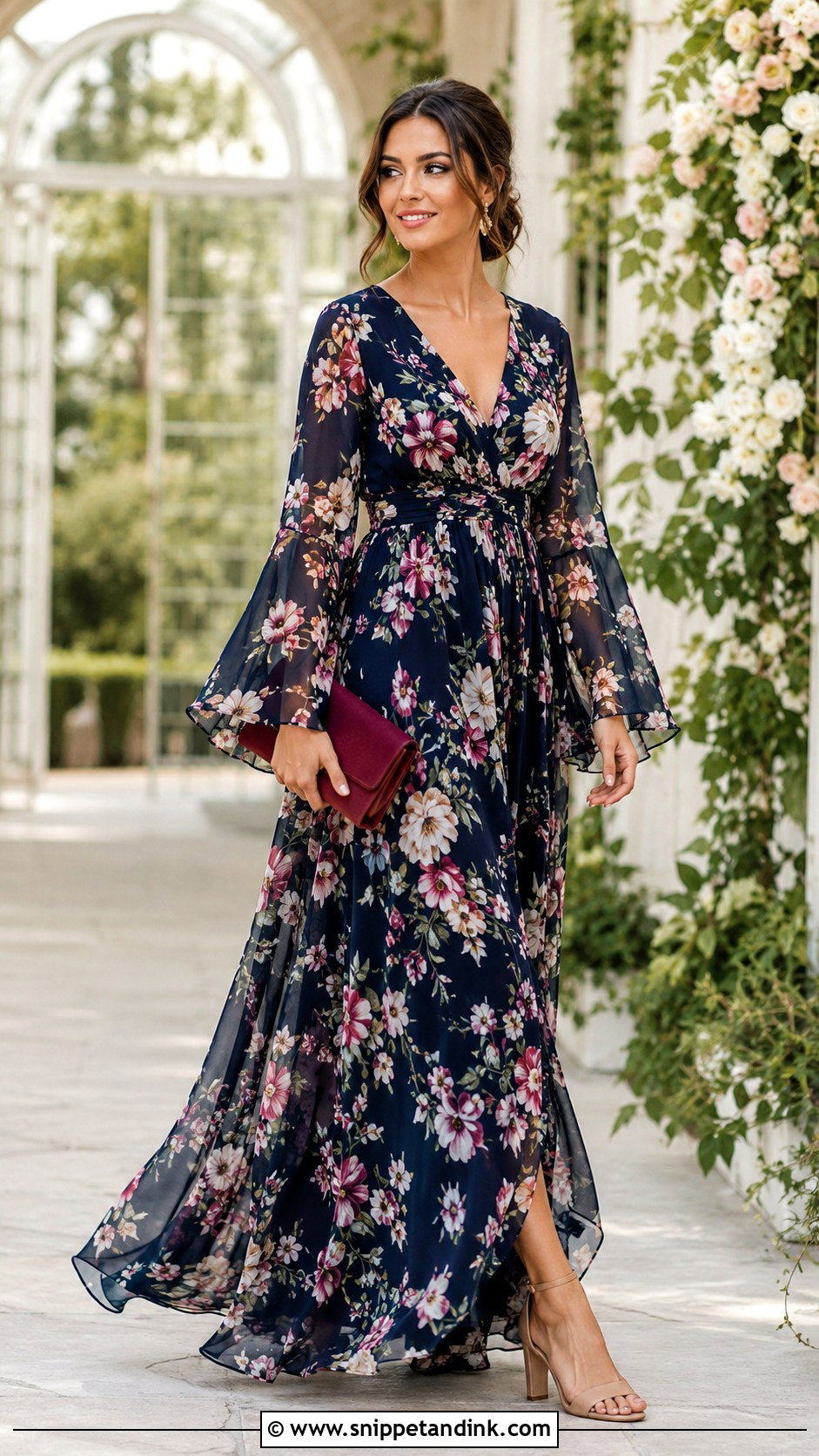 Floral Bell Sleeve Gown - Snippet and Ink - 20 Bell Sleeve Gown Ideas