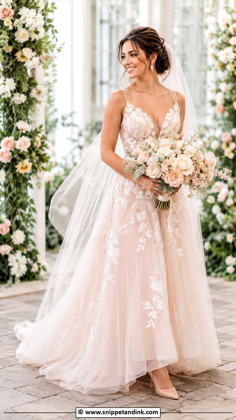 Floral Blush Wedding Dress - Snippet and Ink - 25 Wedding Dress with Flowers