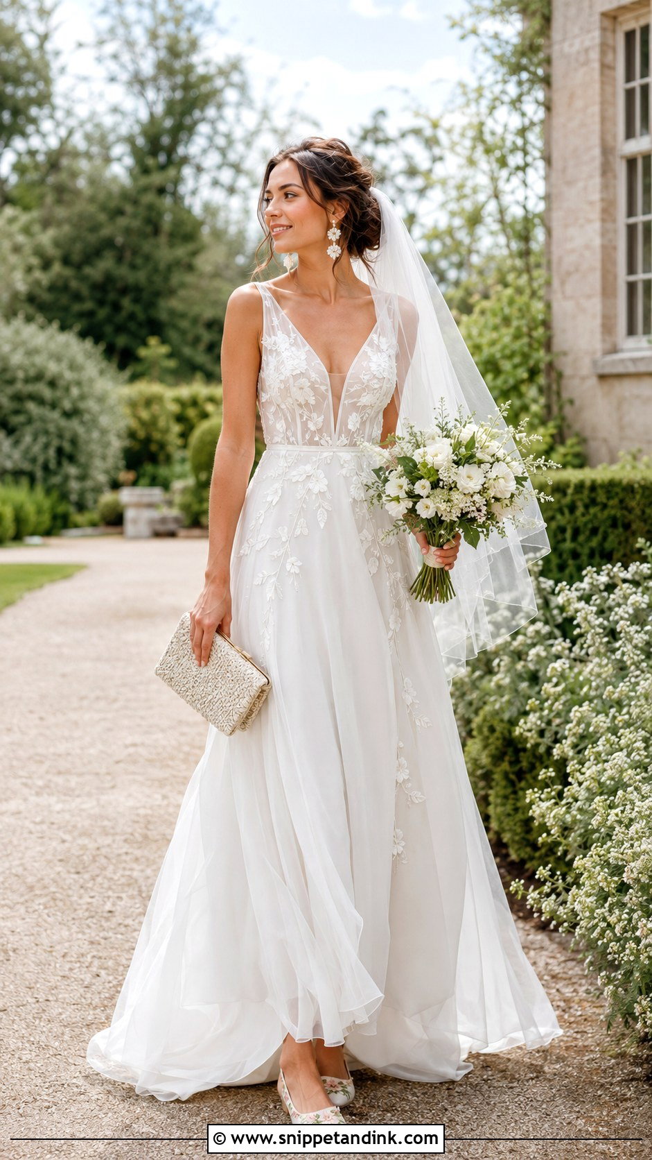 Floral Bridal Ballet Flats With Garden Wedding Dress - Snippet and Ink - 20 Bridal Ballet Flats Ideas