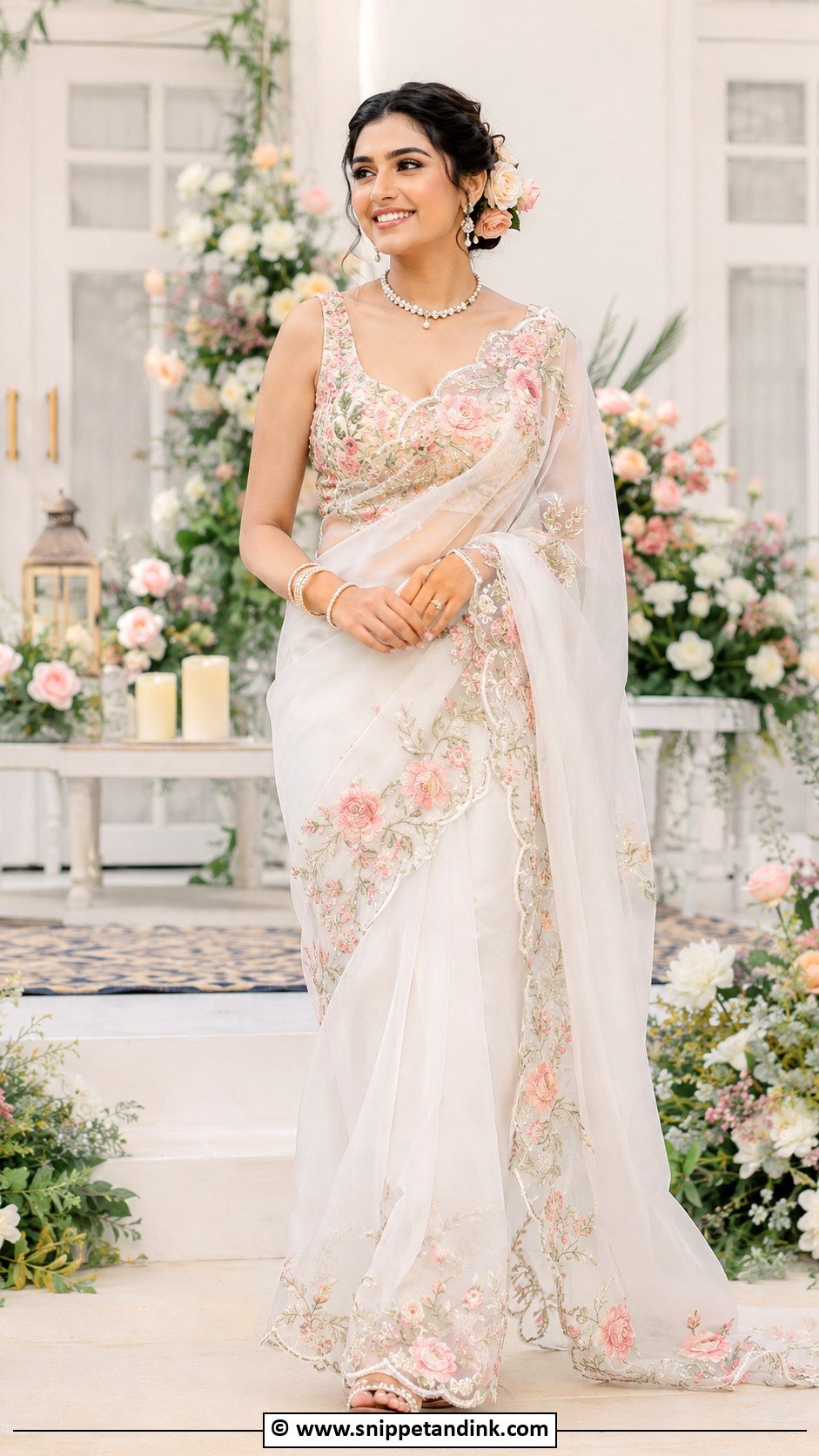 Floral Bridal Blouse With Organza Saree - Snippet and Ink - 30 Bride Blouse Designs