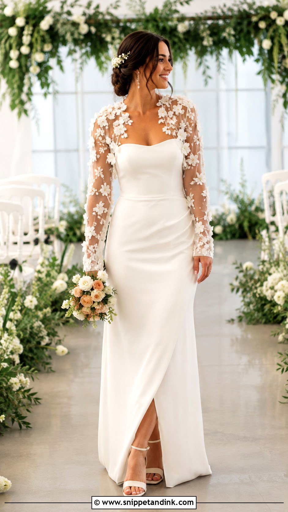 Floral Bridal Bolero With Simple Wedding Dress - Snippet and Ink - 20 Bridal Bolero Jacket Ideas