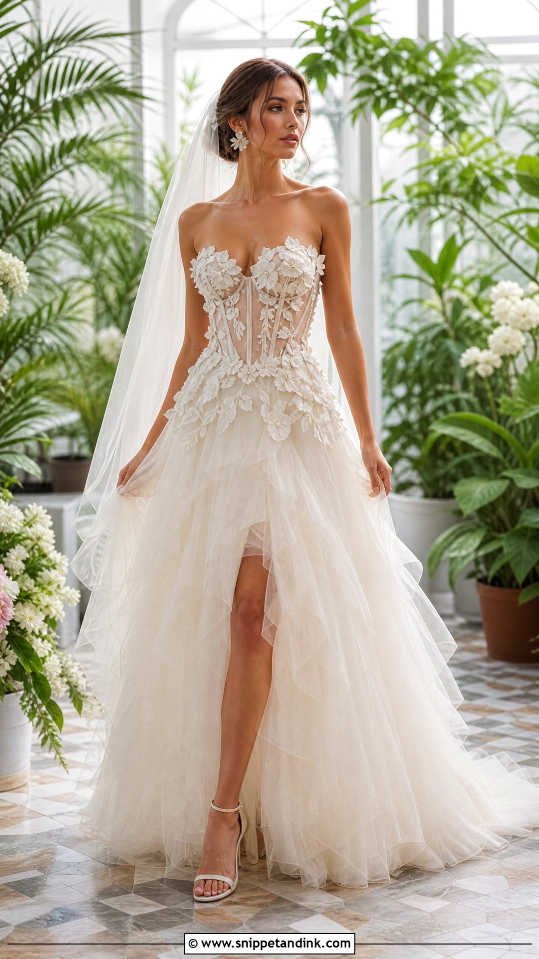 Floral Bridal Corset Top With Tulle Skirt - Snippet and Ink - 20 Bridal Corset Top Ideas