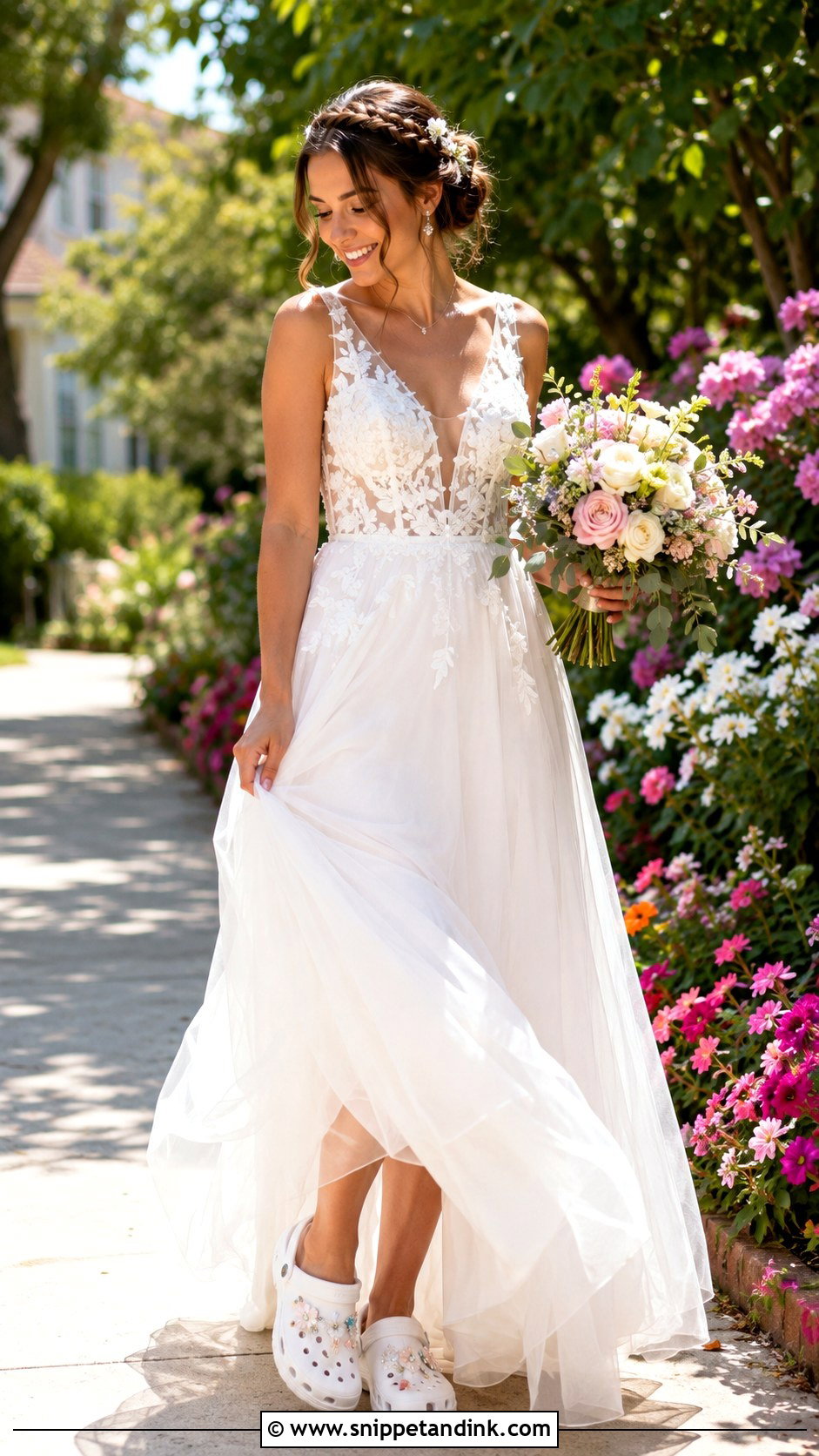Floral Bridal Crocs With Garden Wedding Dress - Snippet and Ink - 20 Bridal Crocs Ideas