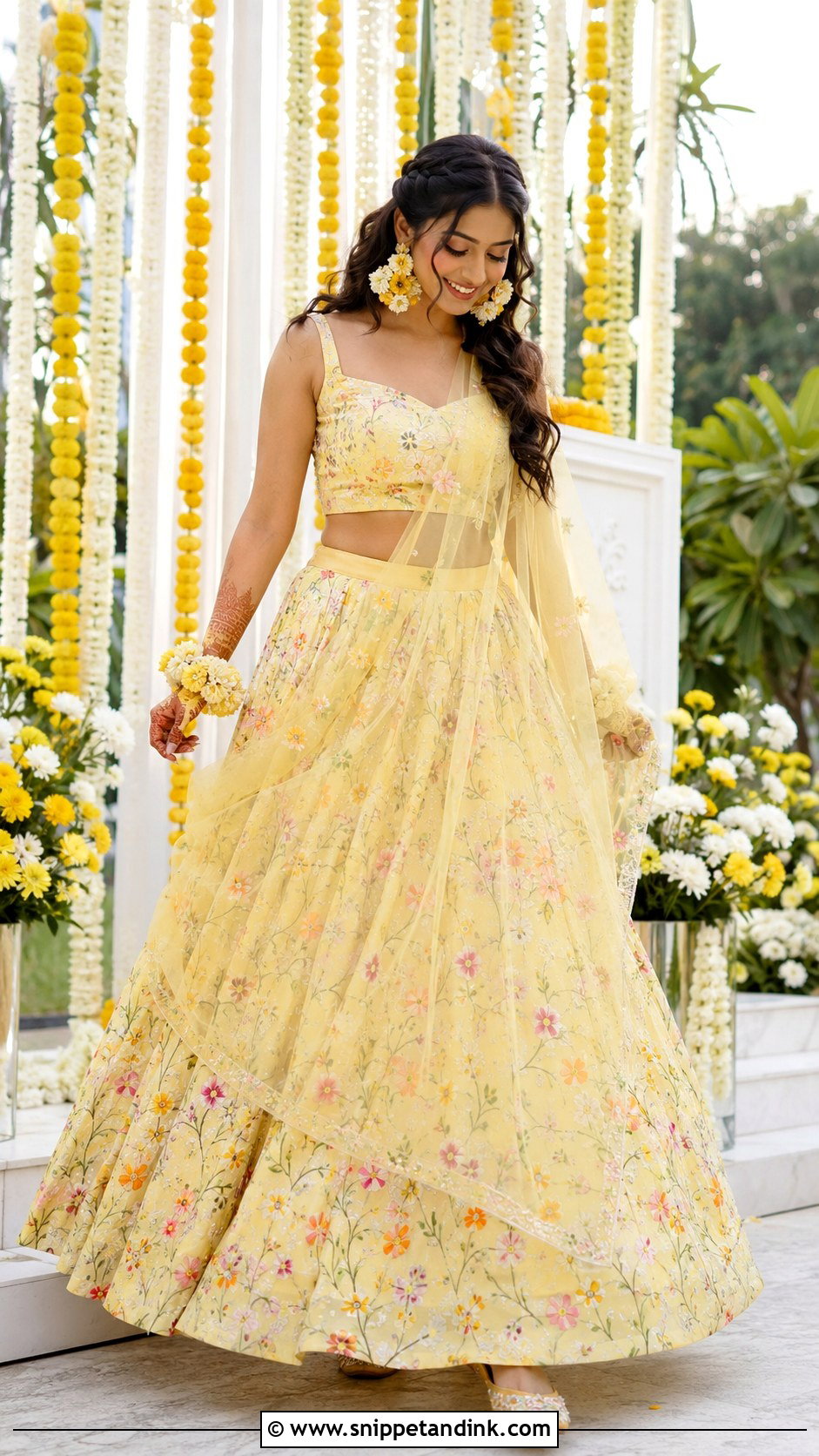 Floral Bridal Haldi Lehenga - Snippet and Ink - 25 Bridal Haldi Dress Ideas