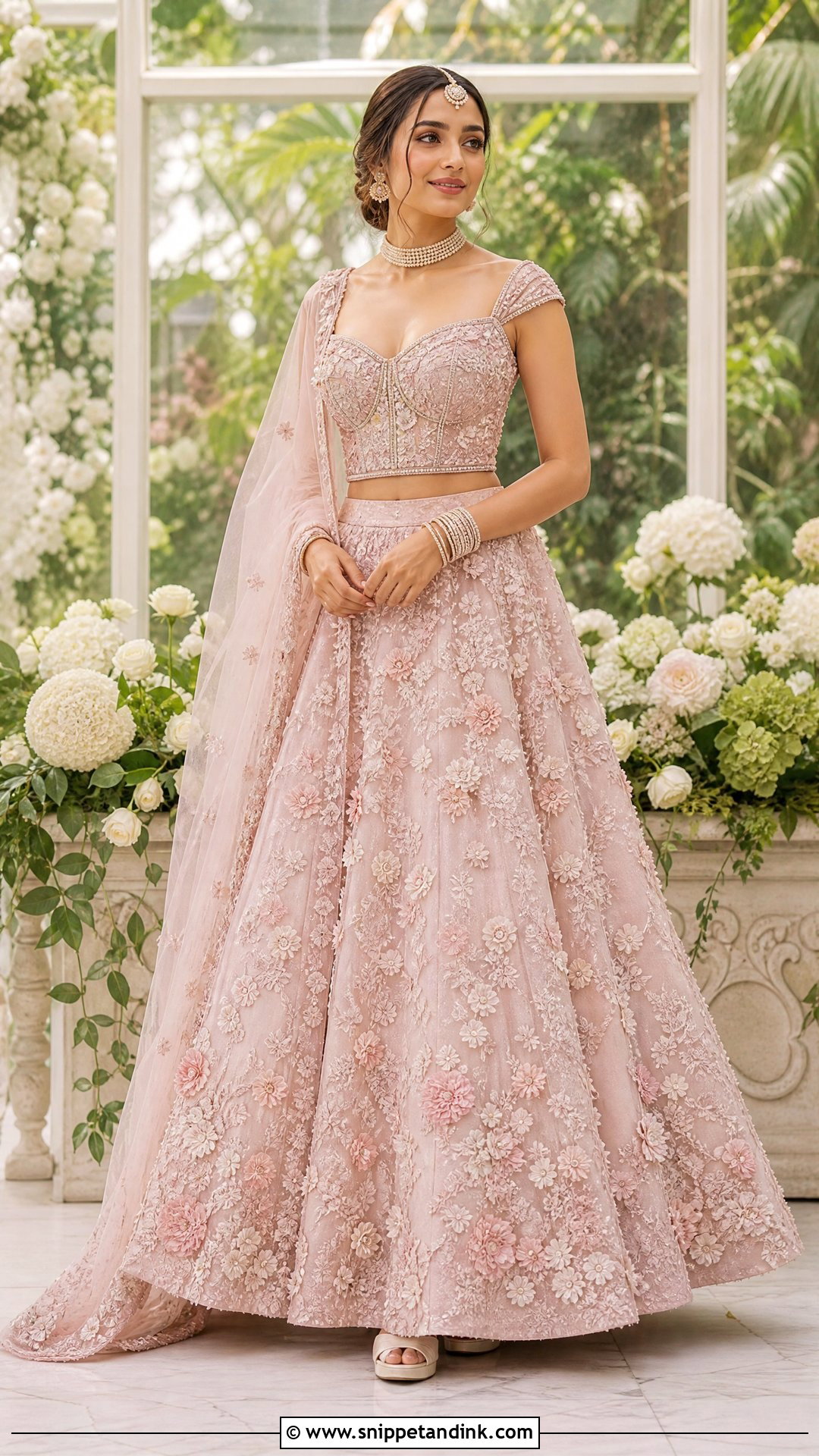 Floral Bridal Langa With 3D Applique - Snippet and Ink - 20 Bridal Langa Ideas