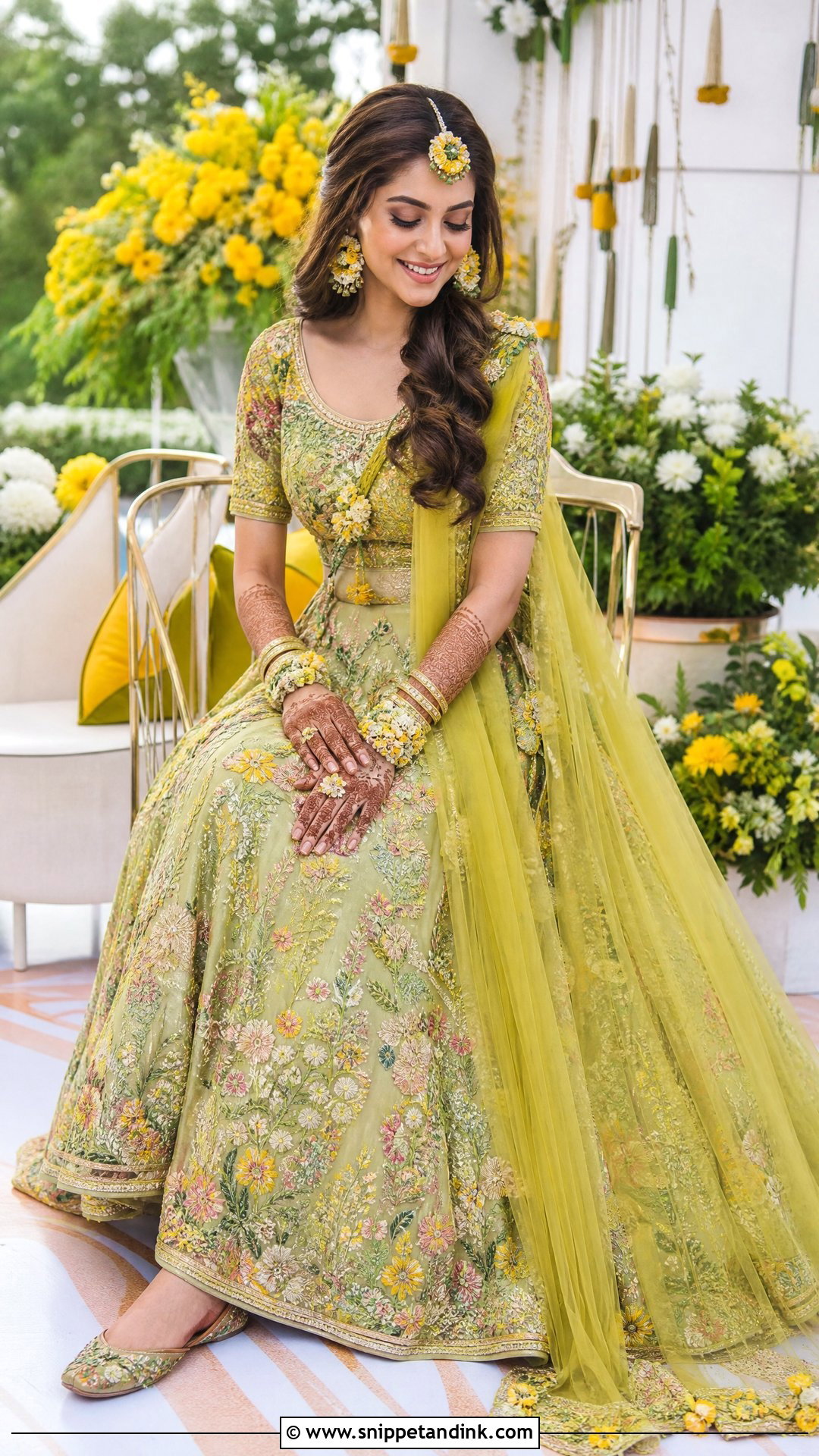 Floral Bridal Lehenga For Mehndi - Snippet and Ink - 20 Latest Indian Bridal Dresses