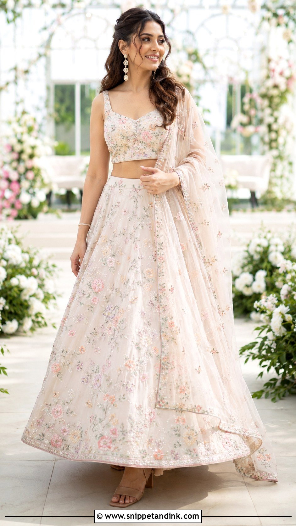 Floral Bridal Lehenga With Minimal Jewelry - Snippet and Ink - 20 Carry Bridal Style Ideas