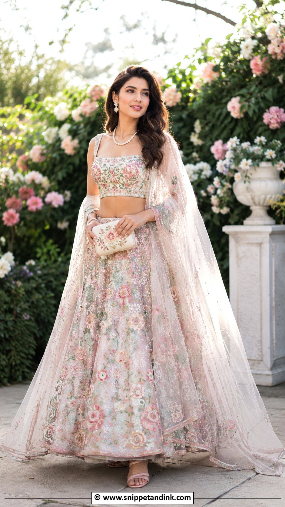 Floral Bridal Lengha With Sheer Dupatta - Snippet and Ink - 30 Bridal Lengha Ideas