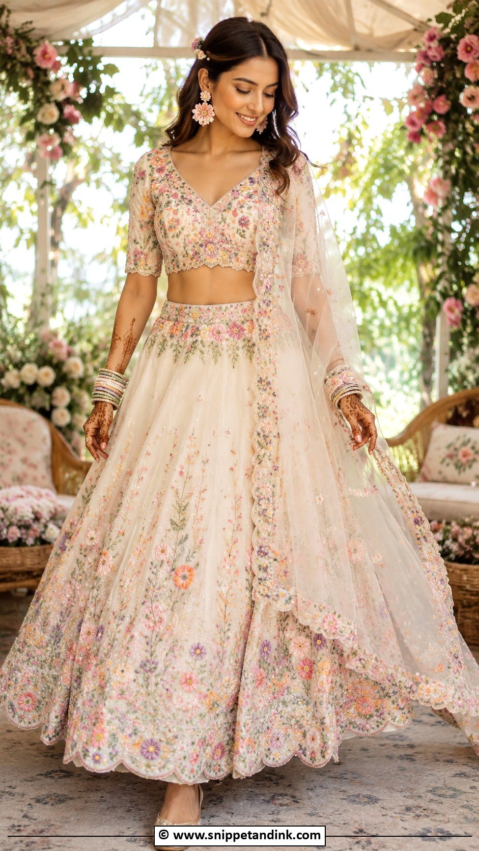 Floral Bridal Mehndi Lehenga - Snippet and Ink - 25 Indian Bridal Mehndi Outfit Ideas