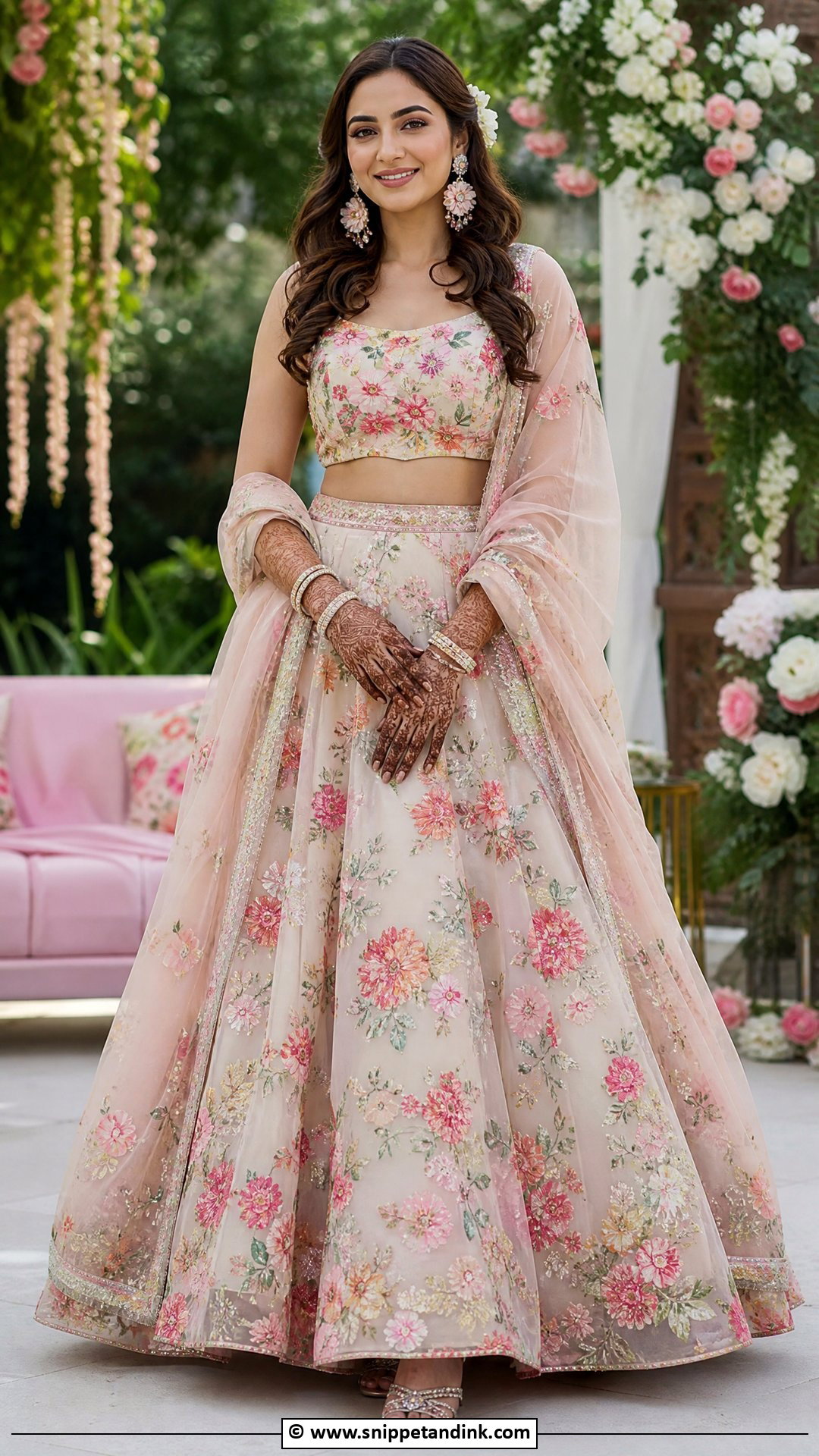 Floral Bridal Mehndi Lehenga - Snippet and Ink - 35 Bridal Mehndi Outfit Ideas
