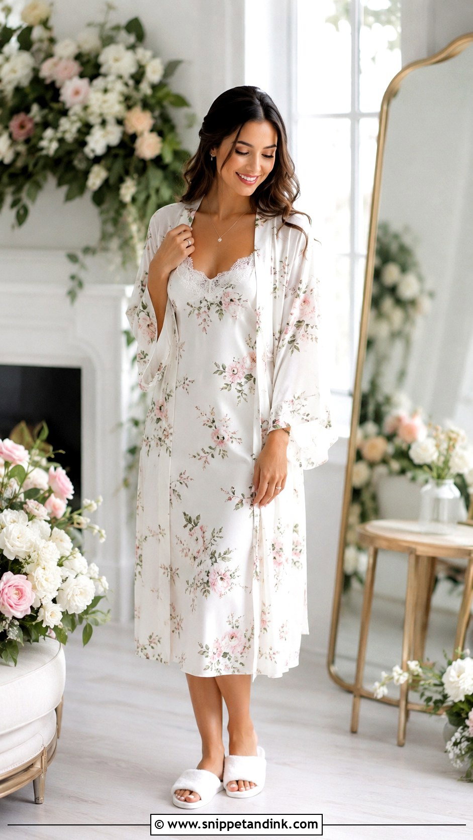 Floral Bridal Night Dress With Robe - Snippet and Ink - 30 First Night Dress for Bride Ideas