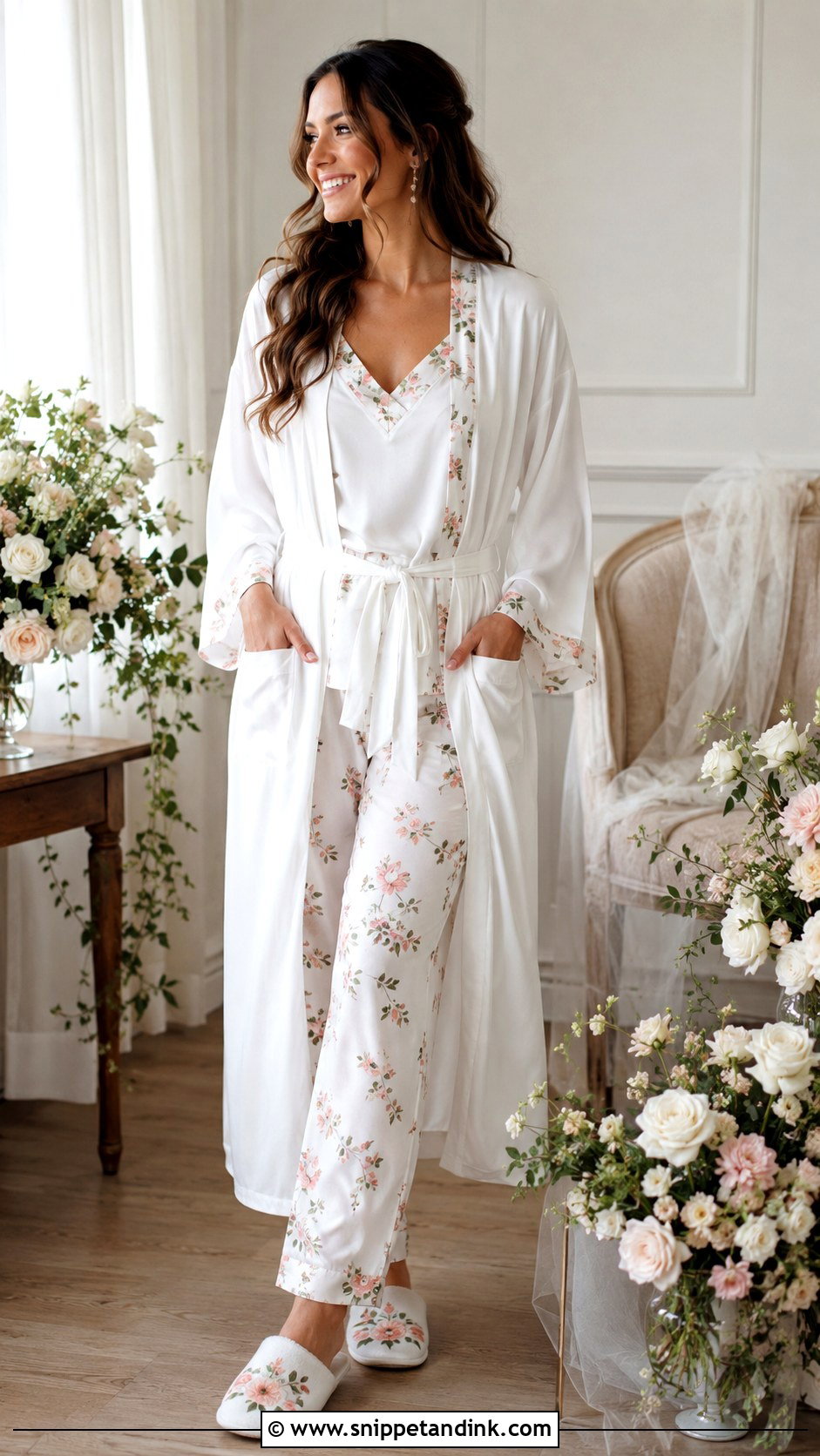 Floral Bridal Slippers With Robe Set - Snippet and Ink - 25 Bridal Slippers Ideas