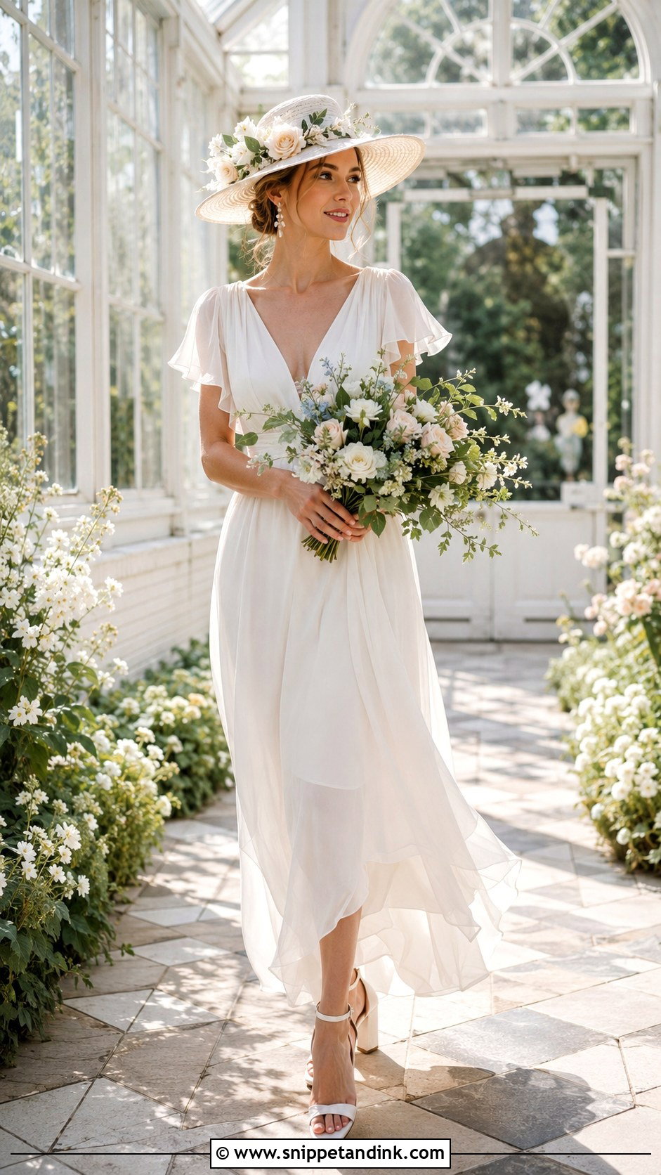 Floral Bride Hat With Chiffon Dress - Snippet and Ink - 20 Bride with Hat Ideas
