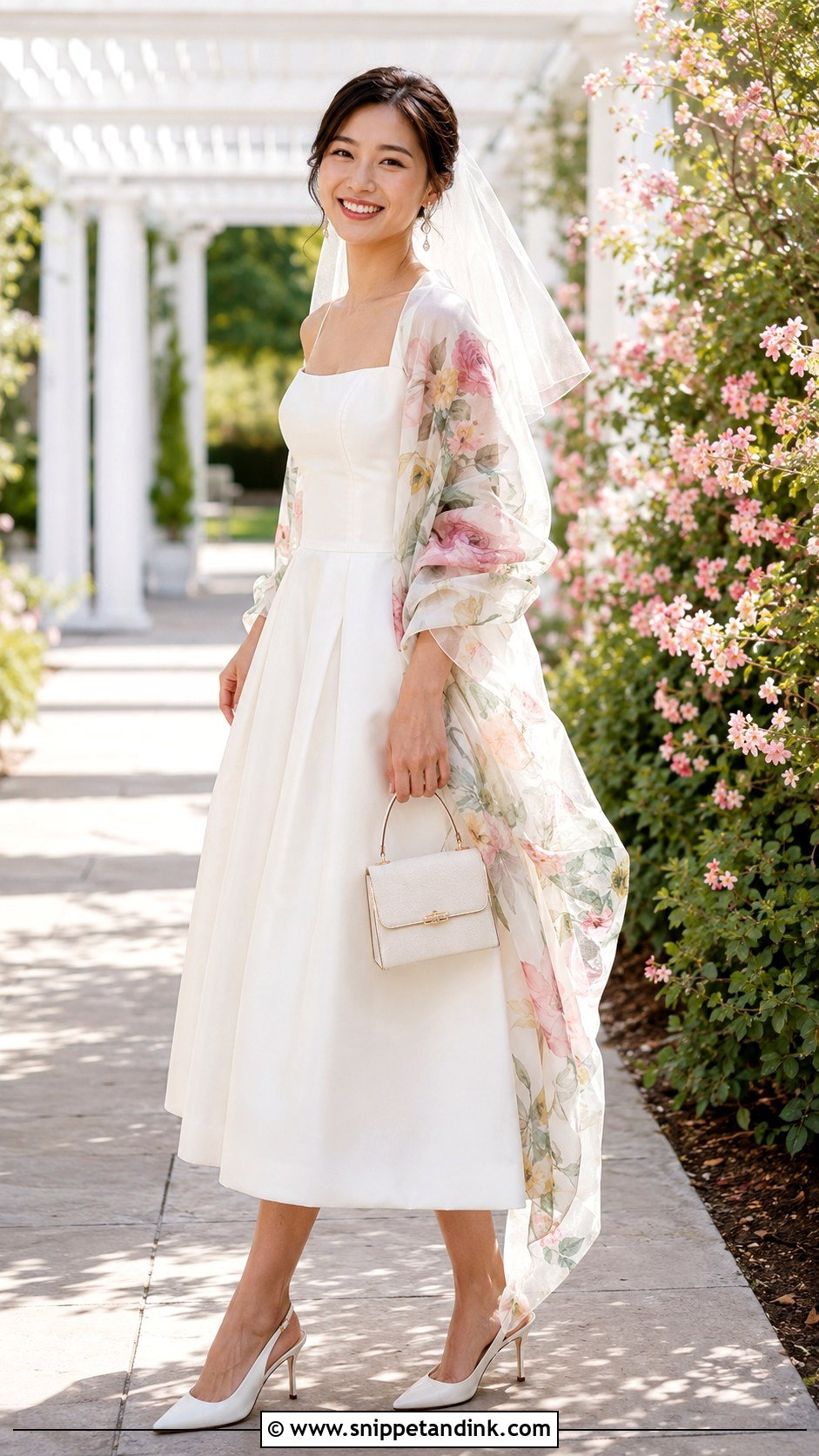 Floral Bride Shawl With Tea Length Wedding Dress - Snippet and Ink - 20 Bride Shawl Ideas