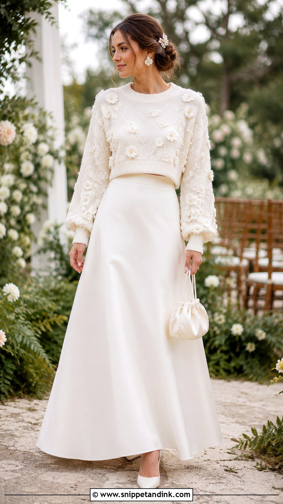 Floral Bride Sweater With Simple Wedding Dress - Snippet and Ink - 20 Bride Sweater Ideas