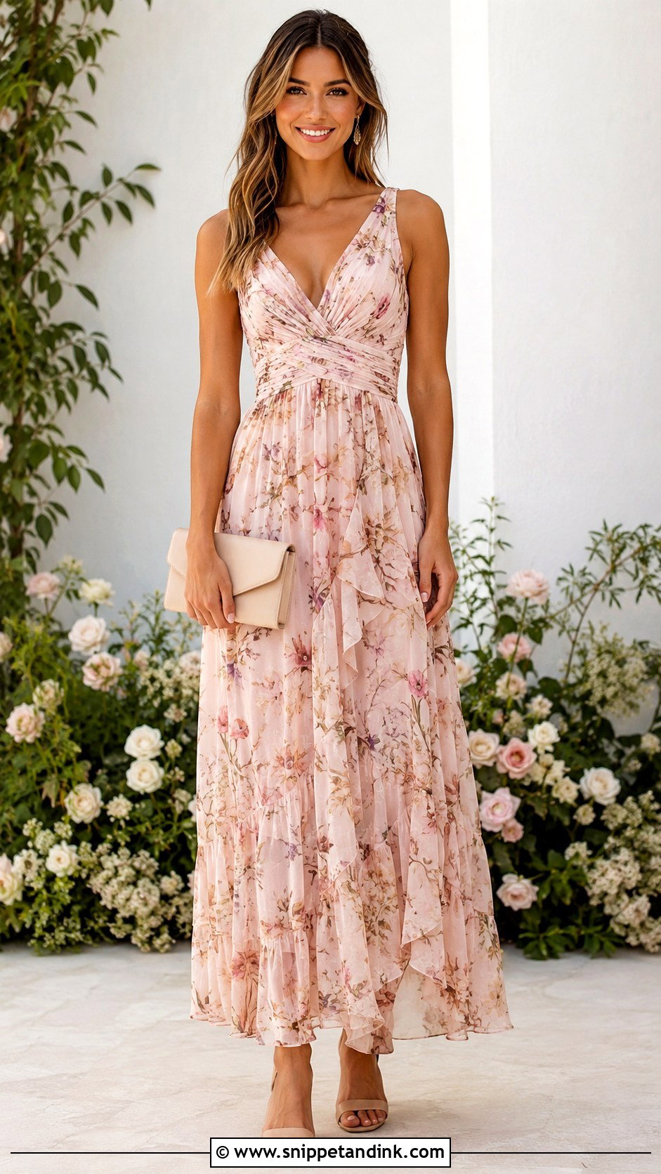 Floral Bridesmaid Maxi Dress Outfit - Snippet and Ink - 25 Bridal Party Outfits