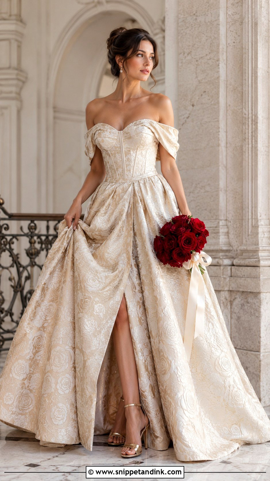 Floral Brocade Belle Wedding Dress - Snippet and Ink - 20 Belle Inspired Wedding Dress Ideas