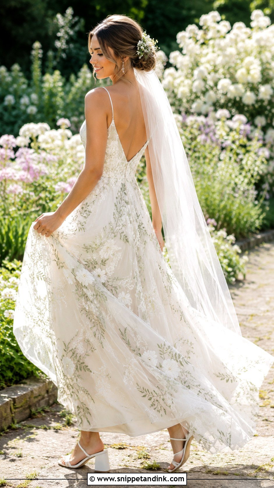 Floral Bun With Sheer Veil - Snippet and Ink - 20 Bun with Veil Ideas