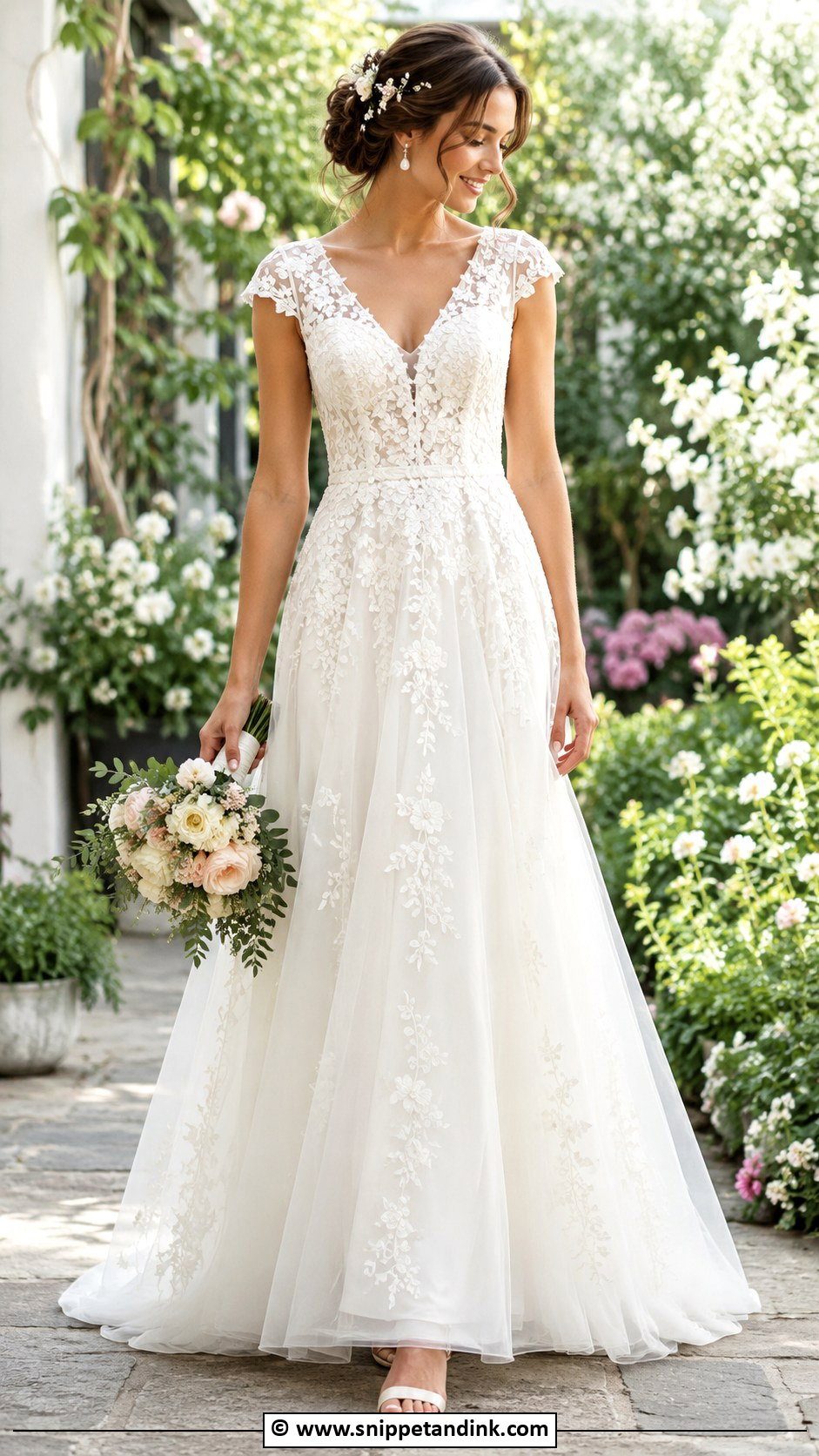 Floral Cap Sleeve Wedding Dress - Snippet and Ink - 30 Cap Sleeve Wedding Dress Ideas