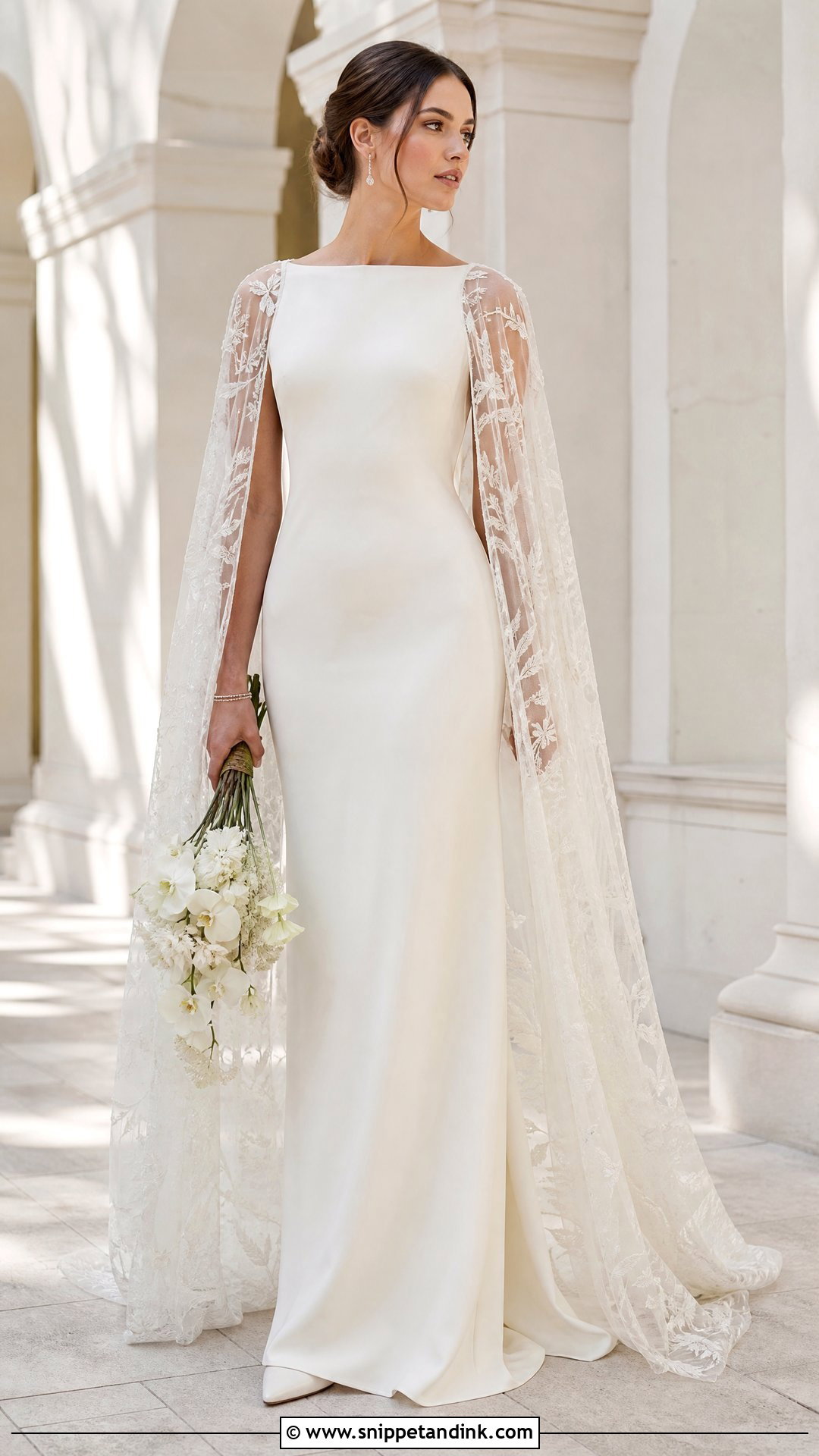 Floral Cape Sleeve Bridal Dress - Snippet and Ink - 25 Floral Bridal Dress Ideas