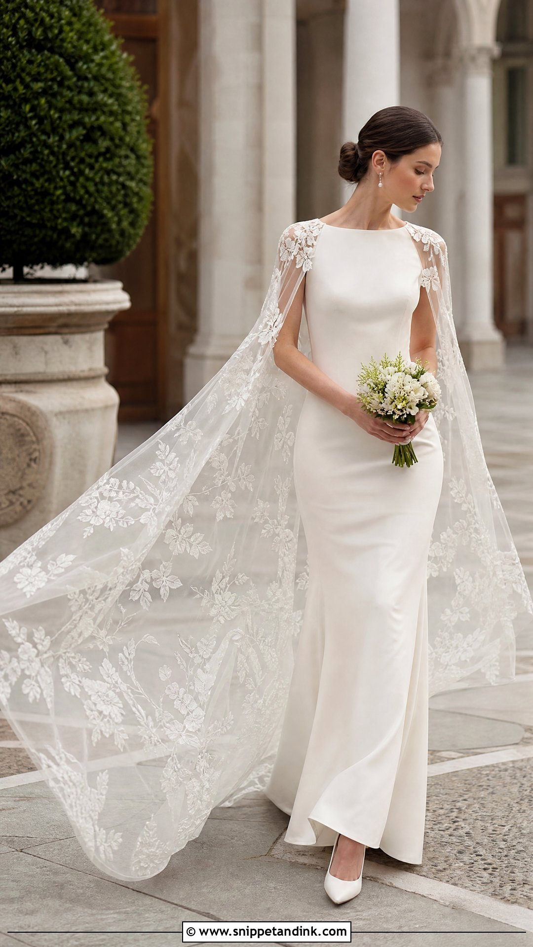 Floral Cape Sleeve Wedding Dress - Snippet and Ink - 20 Wedding Dresses with Flowers Detail