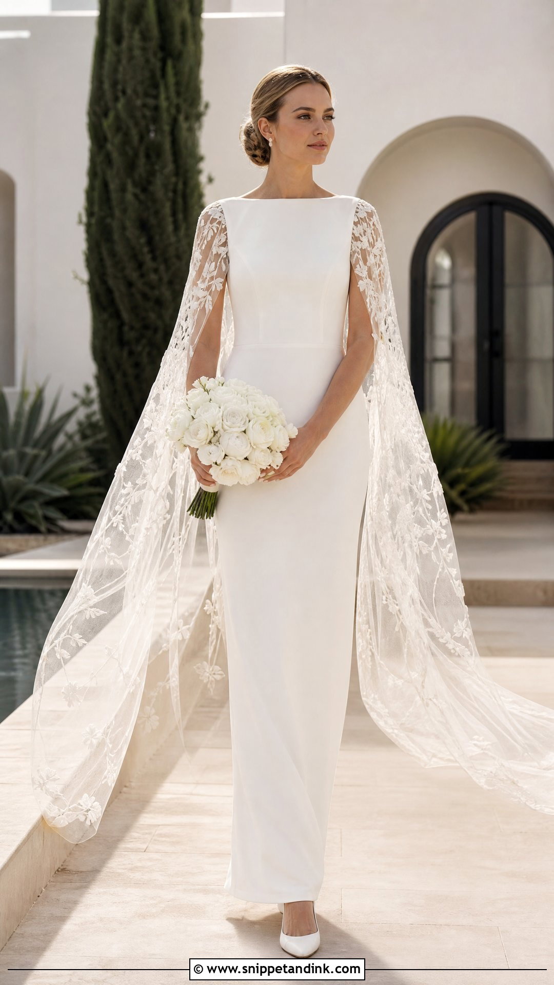 Floral Cape Sleeve Wedding Dress - Snippet and Ink - 25 Flowers Wedding Dresses