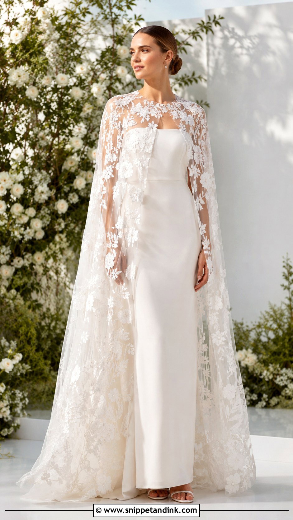 Floral Cape Wedding Dress - Snippet and Ink - 25 Flowery Wedding Dress Ideas
