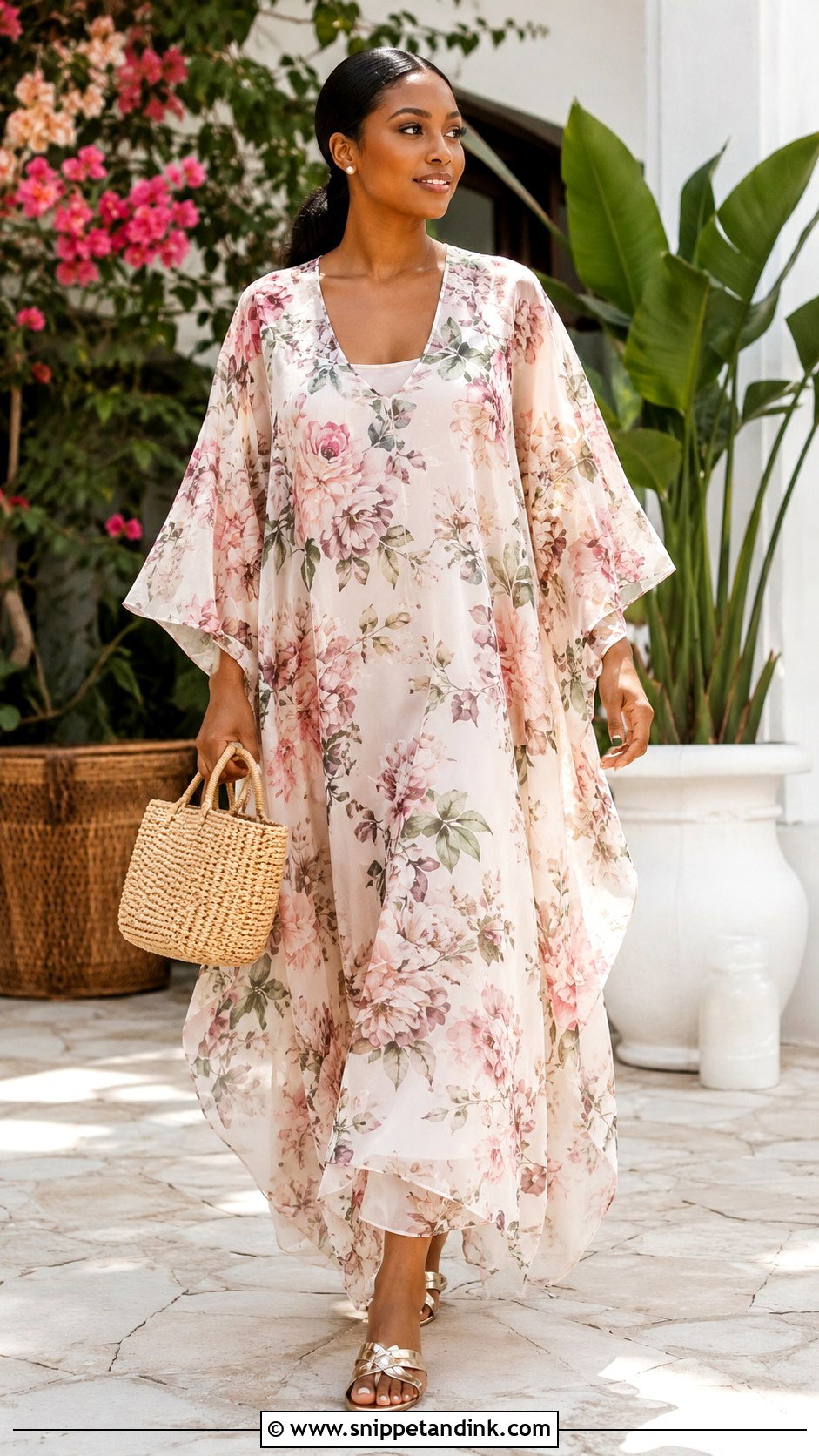 Floral Chiffon Bubu Gown With Sandals - Snippet and Ink - 25 Bubu Gown Styles Chiffon