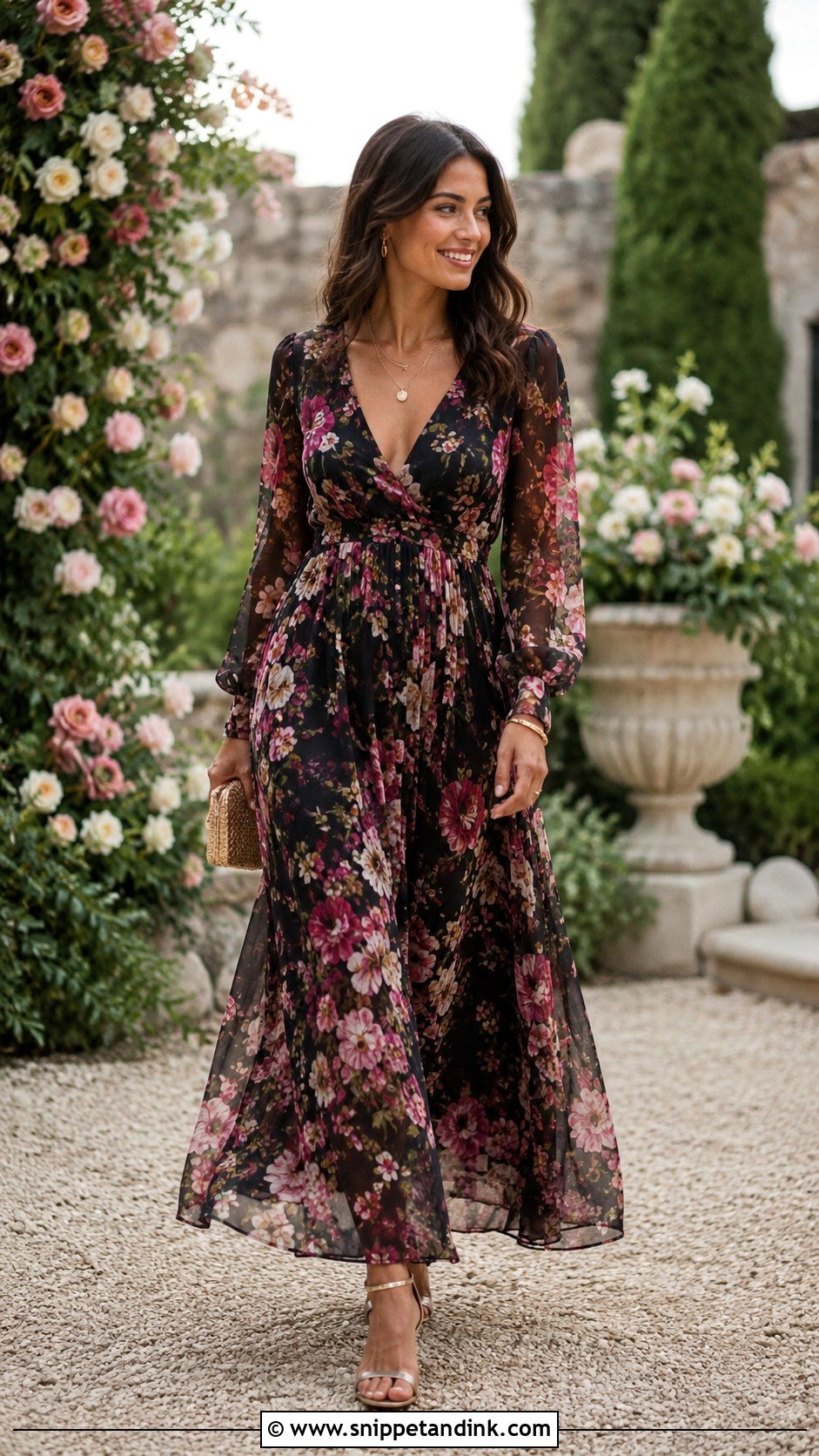 Floral Chiffon Maxi Dress Wedding Outfit - Snippet and Ink - 20 Elegant Wedding Outfit Ideas