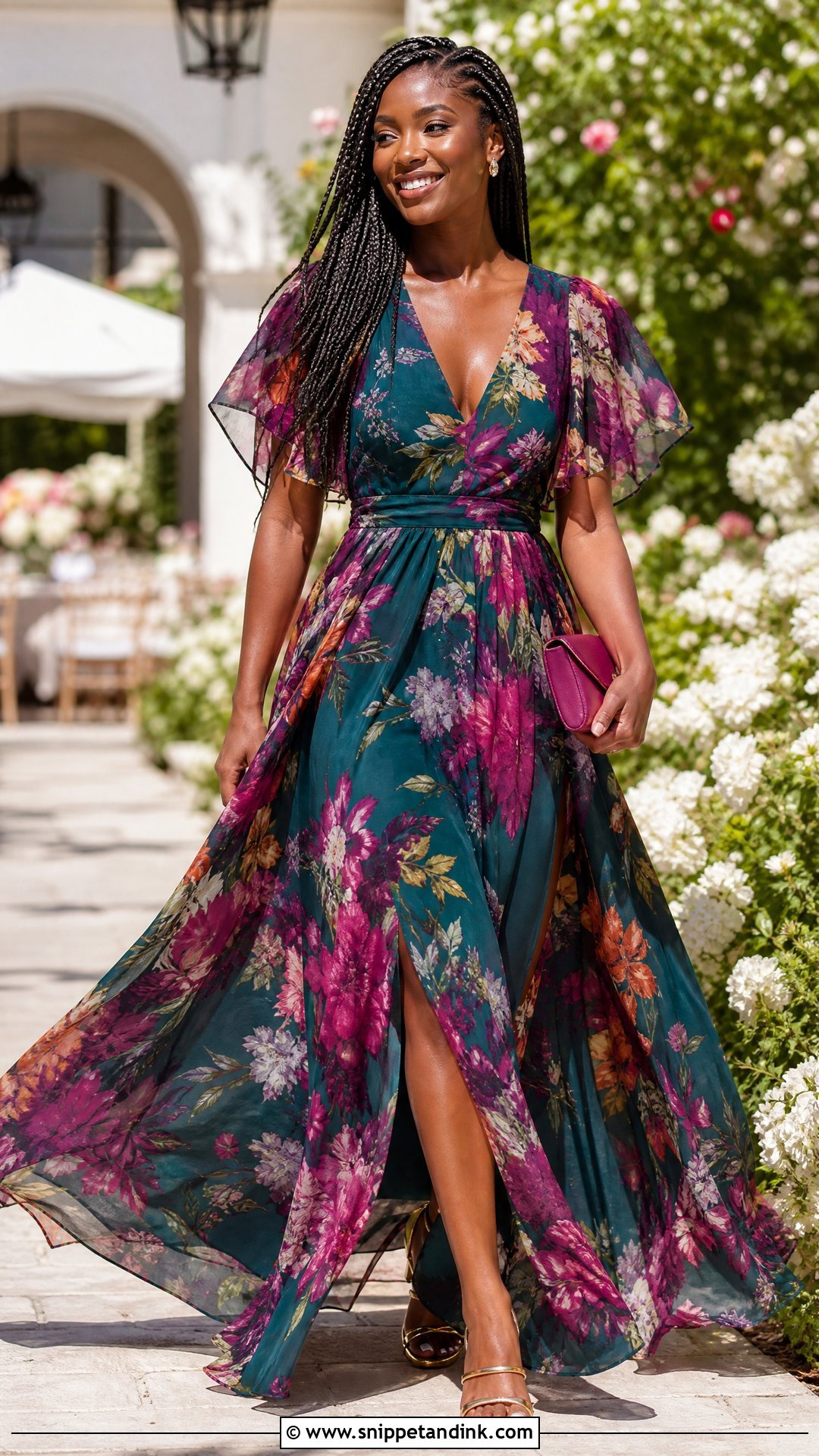 Floral Chiffon Maxi Wedding Outfit - Snippet and Ink - 20 Wedding Outfit Black Women Ideas
