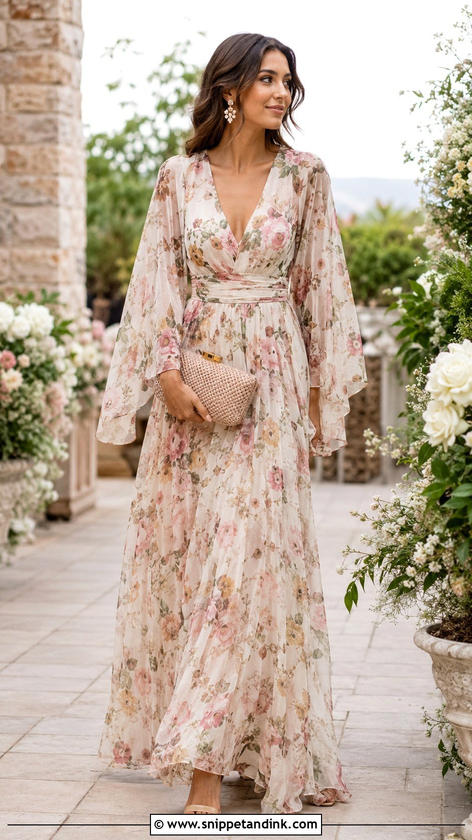 Floral Chiffon Maxi Wedding Outfit - Snippet and Ink - 20 Classy Wedding Outfits