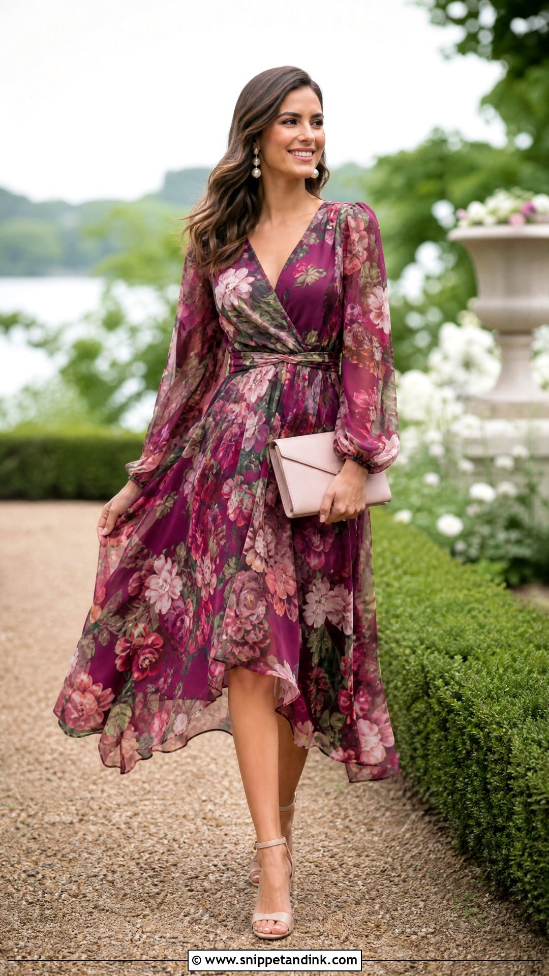 Floral Chiffon Midi Cocktail Formal Wedding Attire - Snippet and Ink - 25 Cocktail Formal Wedding Attire Ideas