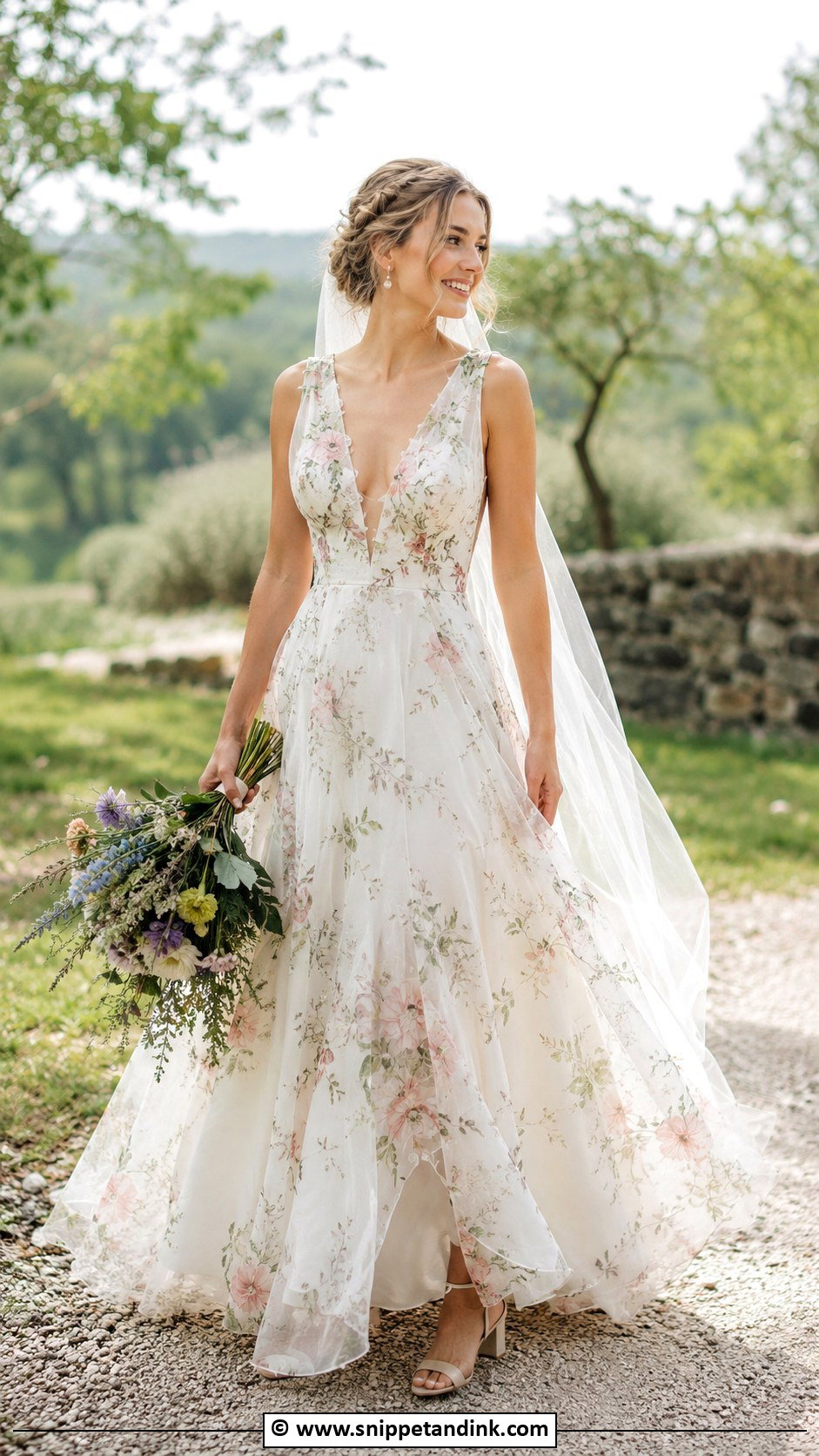 Floral Chiffon Wedding Dress - Snippet and Ink - 30 Flower Wedding Dress Ideas