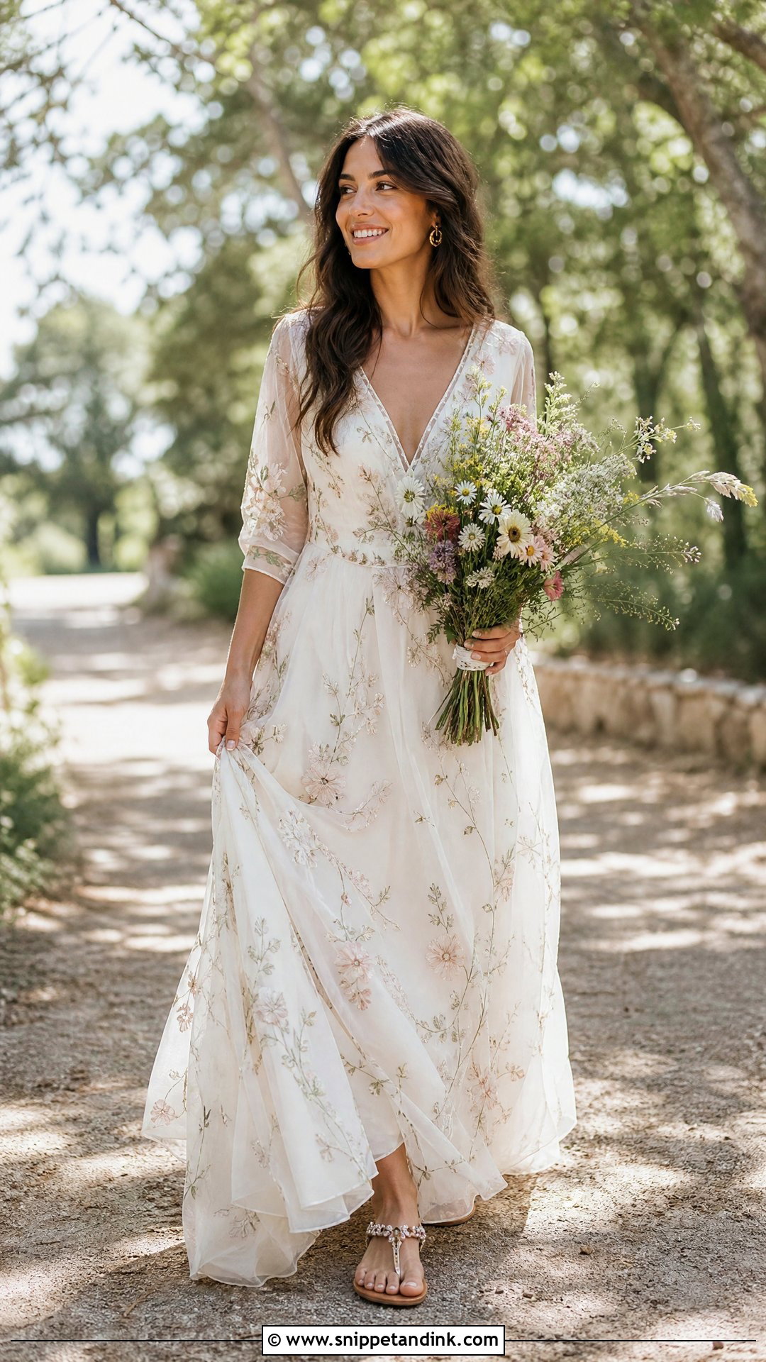 Floral Chiffon Wedding Dress With Boho Sandals - Snippet and Ink - 25 Floral Wedding Dress Ideas