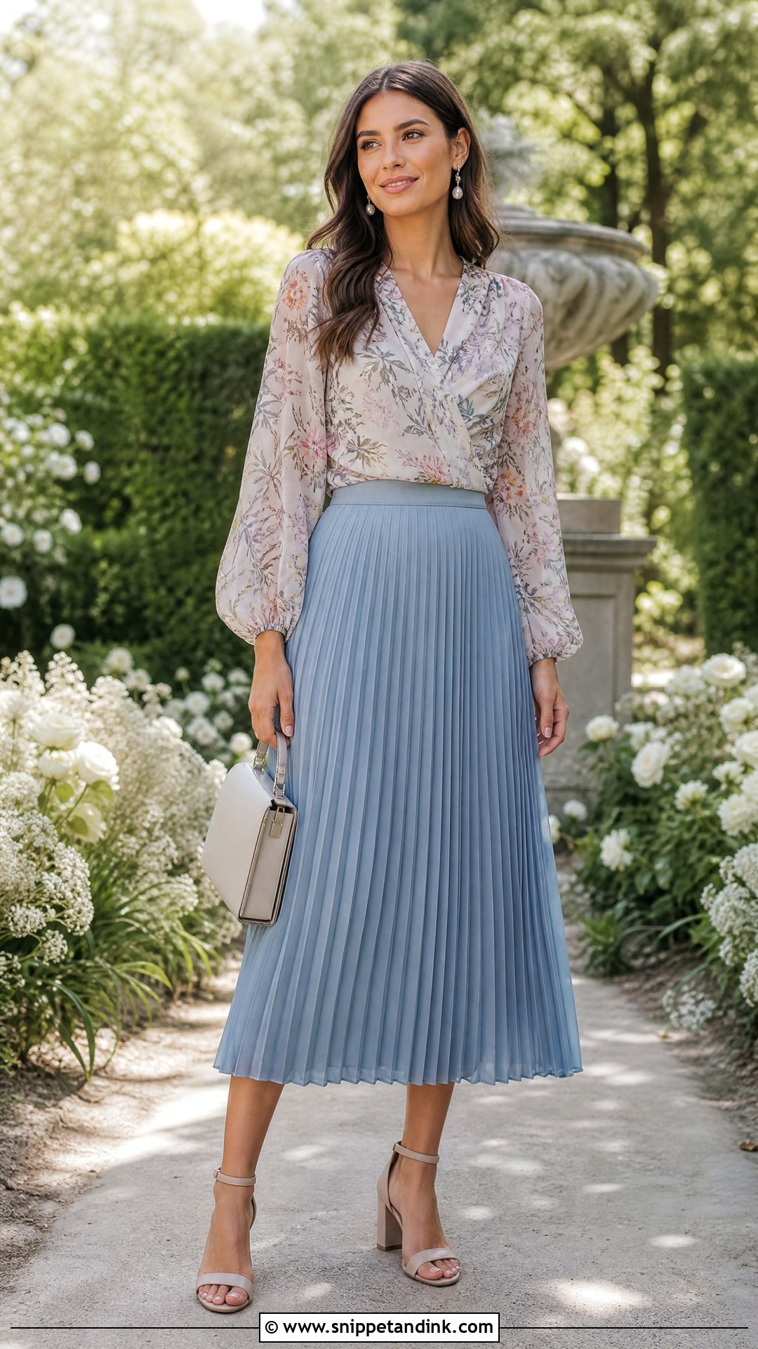 Floral Chiffon Wedding Top With Pleated Midi Skirt - Snippet and Ink - 20 Wedding Top Ideas