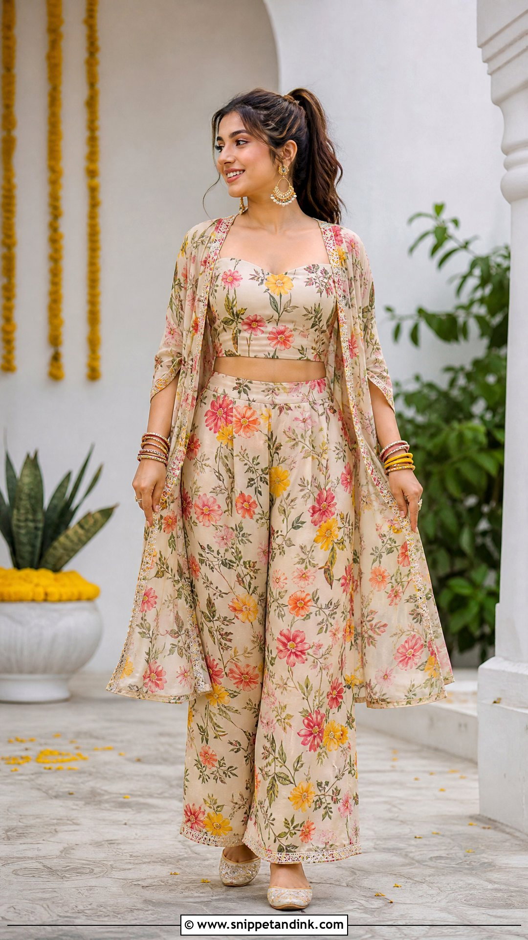 Floral Co Ord Set for Haldi Ceremony - Snippet and Ink - 20 Haldi Ceremony Outfit for Sister Ideas