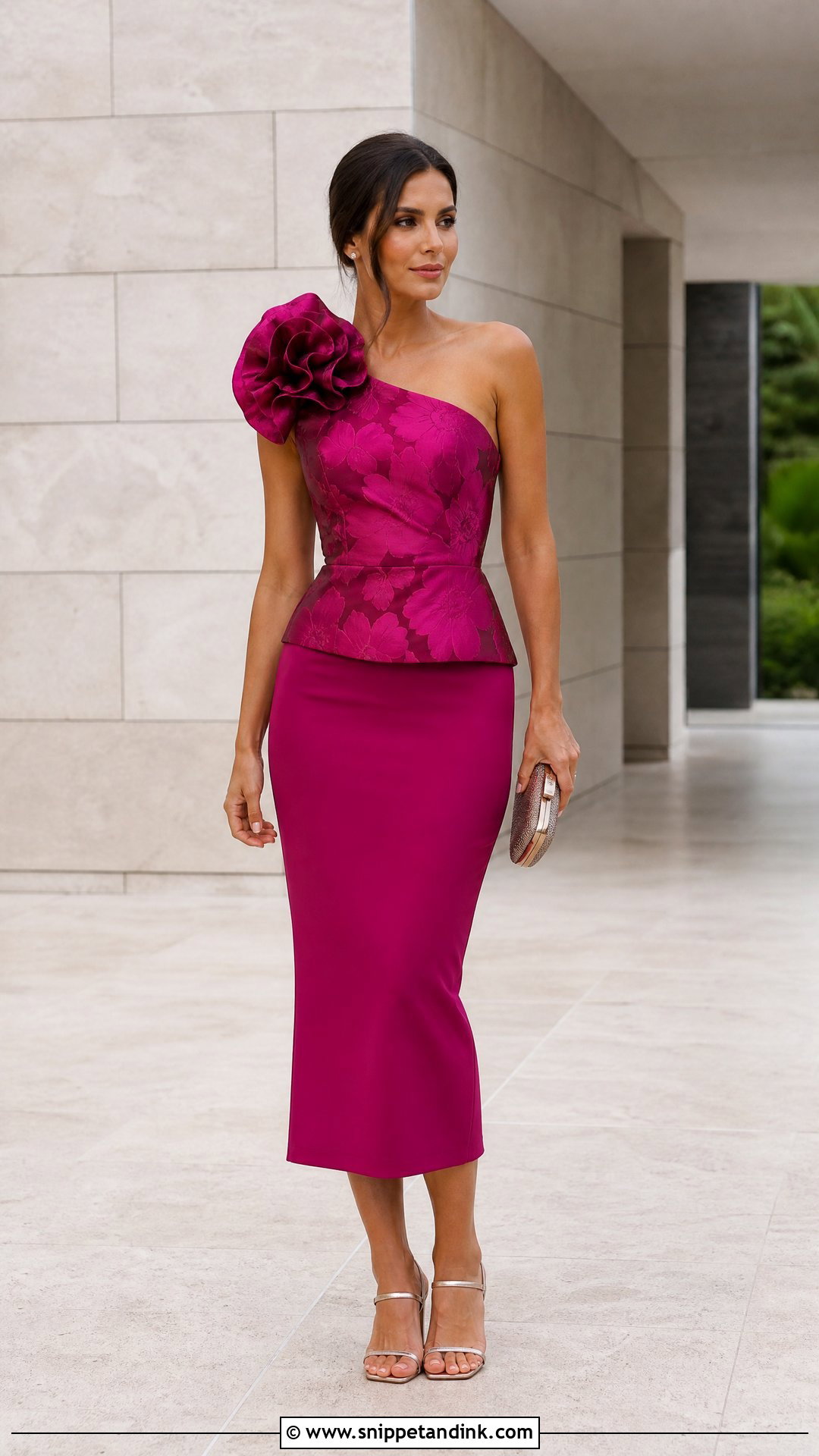 Floral Corsage Wedding Top With Column Skirt - Snippet and Ink - 20 Wedding Top Ideas