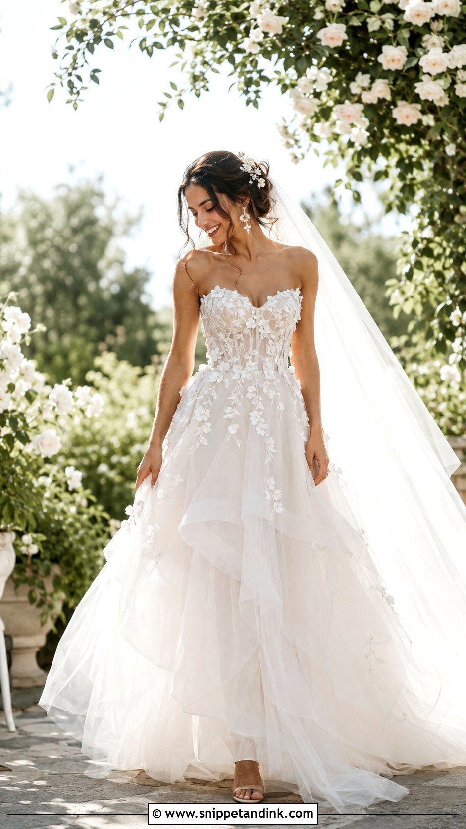 Floral Corset And Layered Tulle Skirt Wedding Dress - Snippet and Ink - 20 Corset and Skirt Wedding Dress Ideas