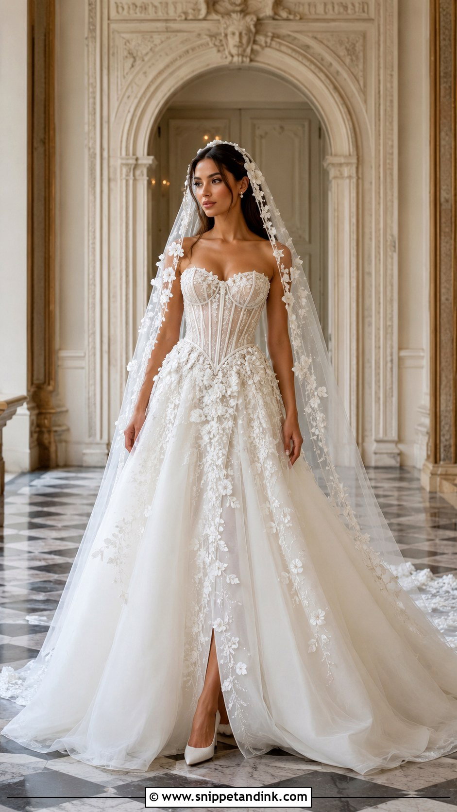 Floral Corset Basque Waist Wedding Dress - Snippet and Ink - 20 Flowered Wedding Dress Ideas
