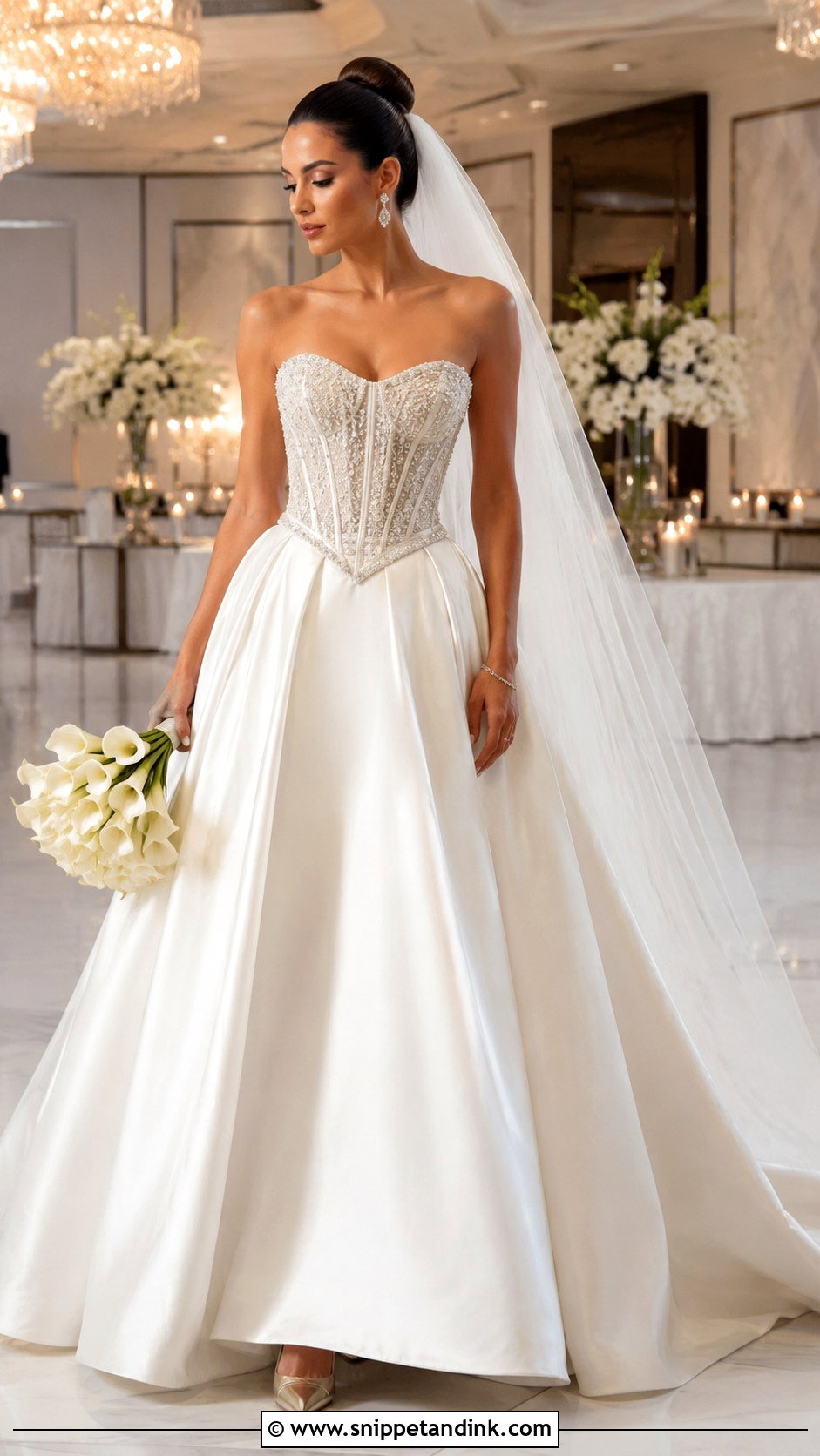 Floral Corset Basque Waist Wedding Dress - Snippet and Ink - 20 Corset Basque Waist Wedding Dress Ideas