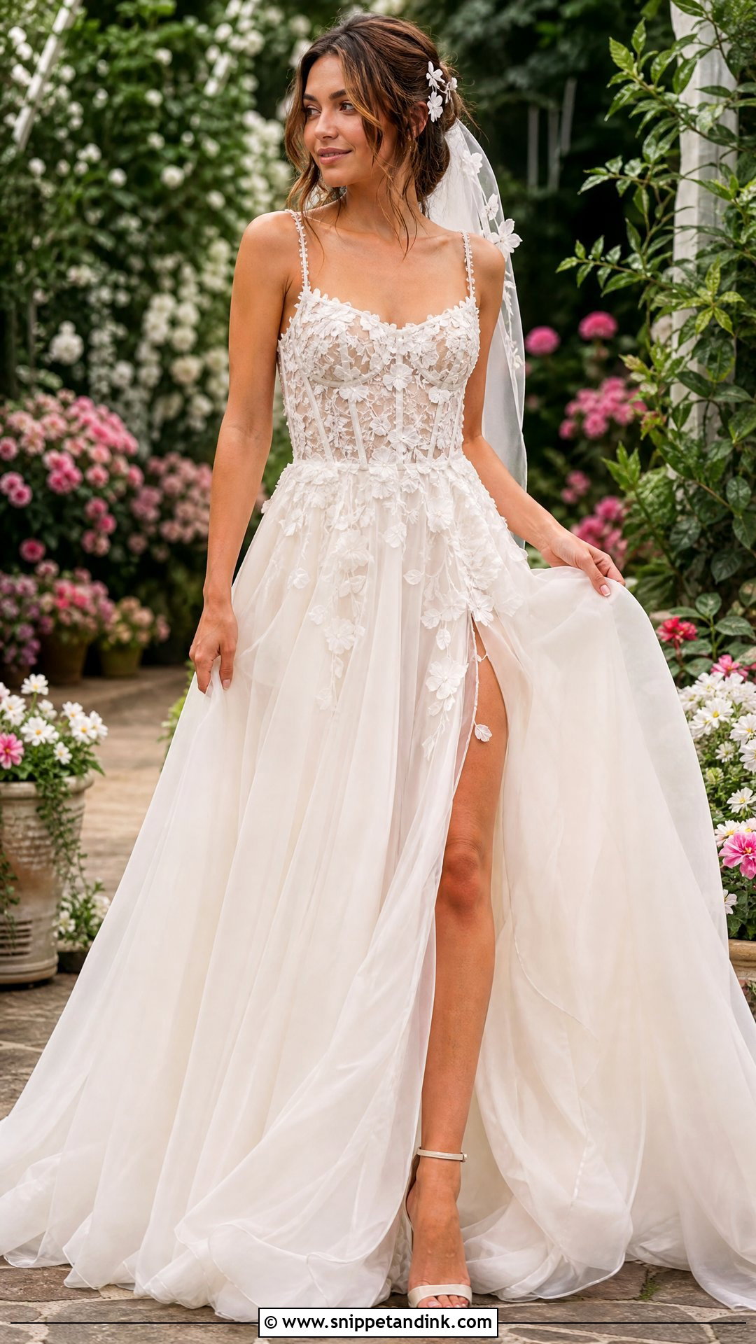 Floral Corset Top Wedding Dress - Snippet and Ink - 25 Wedding Dress Corset Top Ideas